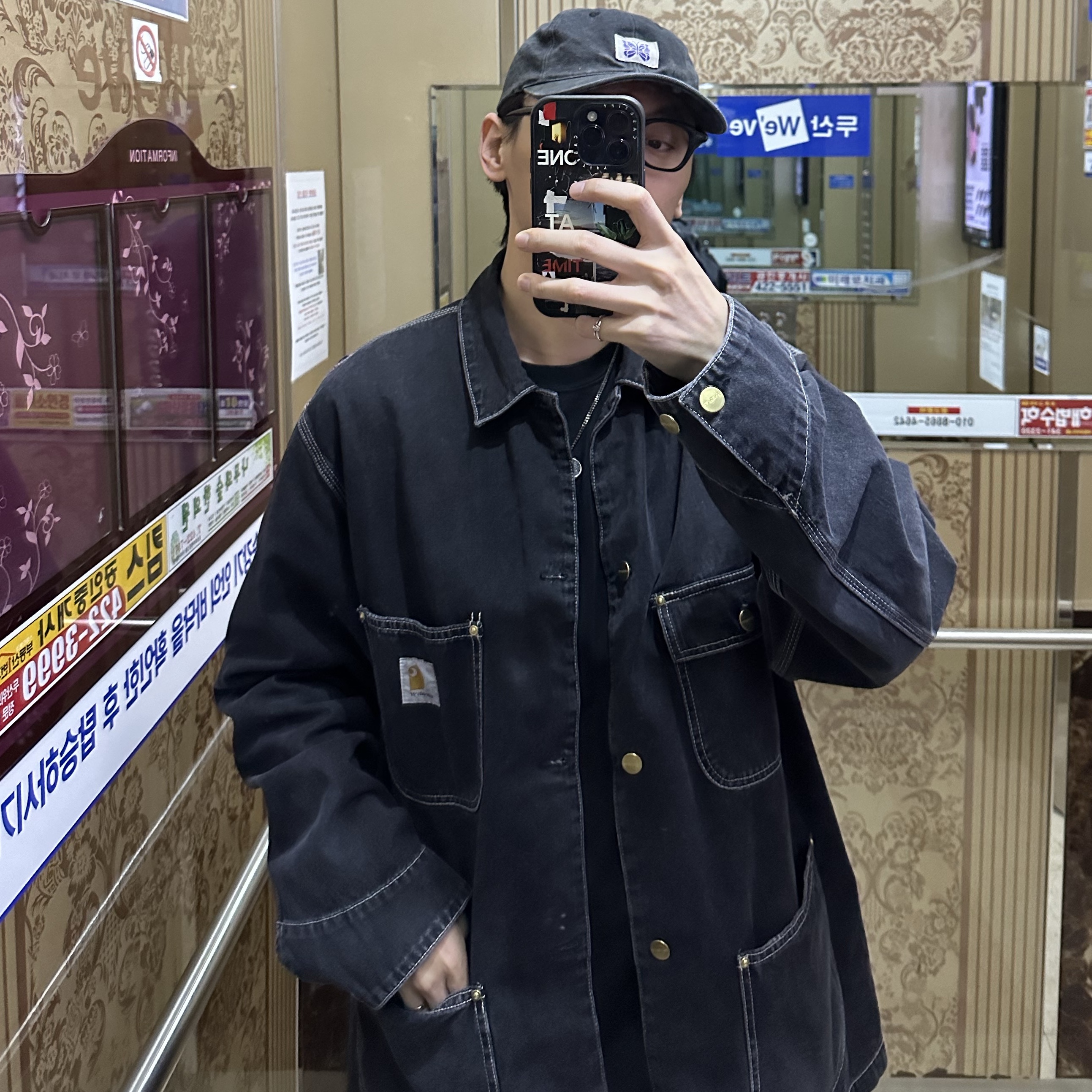 Carhartt WIP OG Chore Chromo Coat Black Chromo 착용 스타일 - 1