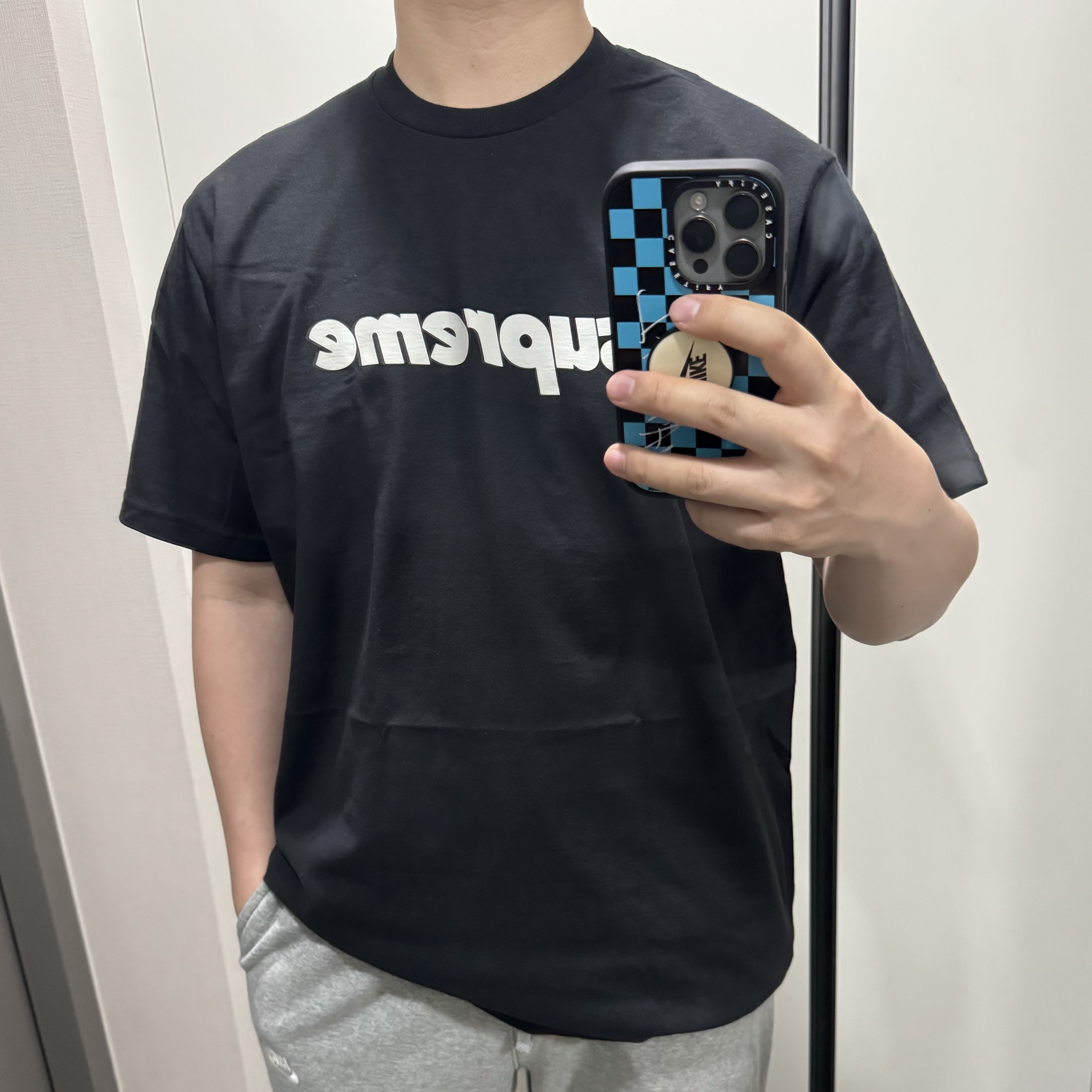 Supreme Pinline T-Shirt Black - 24SS 착용 스타일