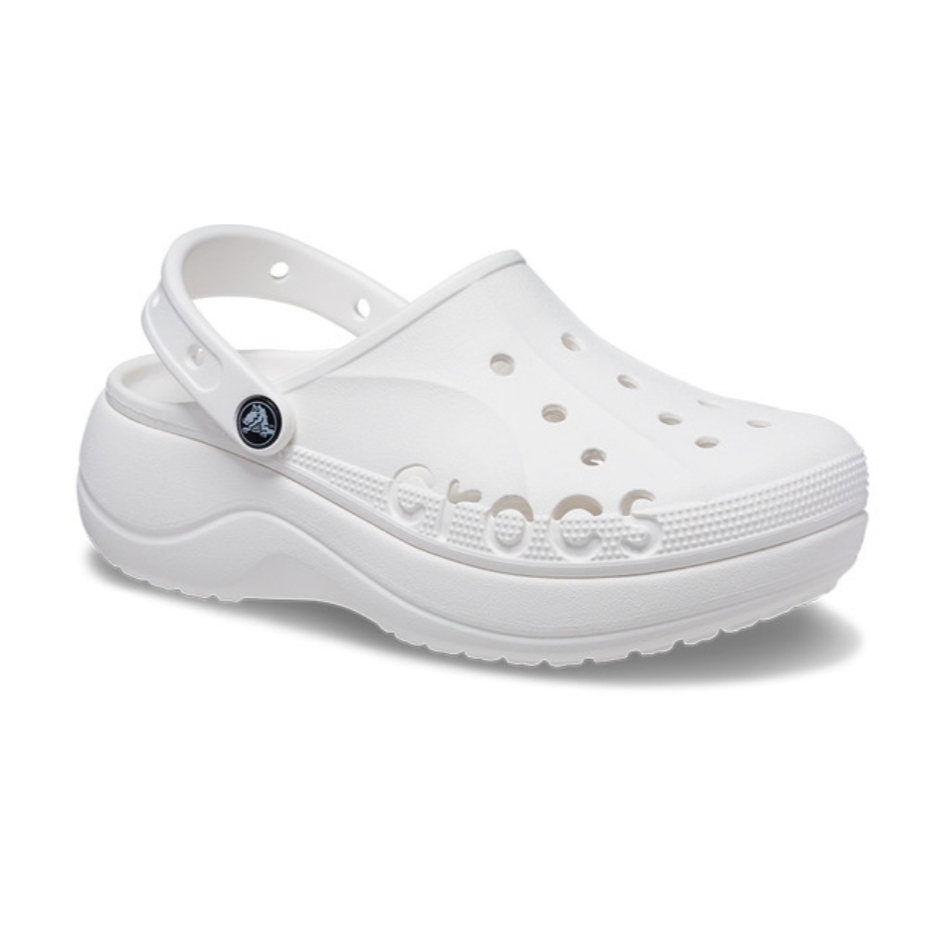 (W) Crocs Baya Platform Clog White 착용 스타일 - 2