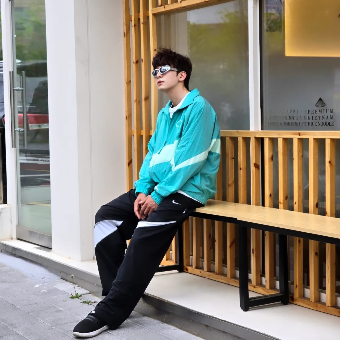 Nike NSW Swoosh Woven Pants Black - Asia, Nike NSW HBR NCPS Woven Jacket Washed Teal - Asia 착용 스타일 - 3
