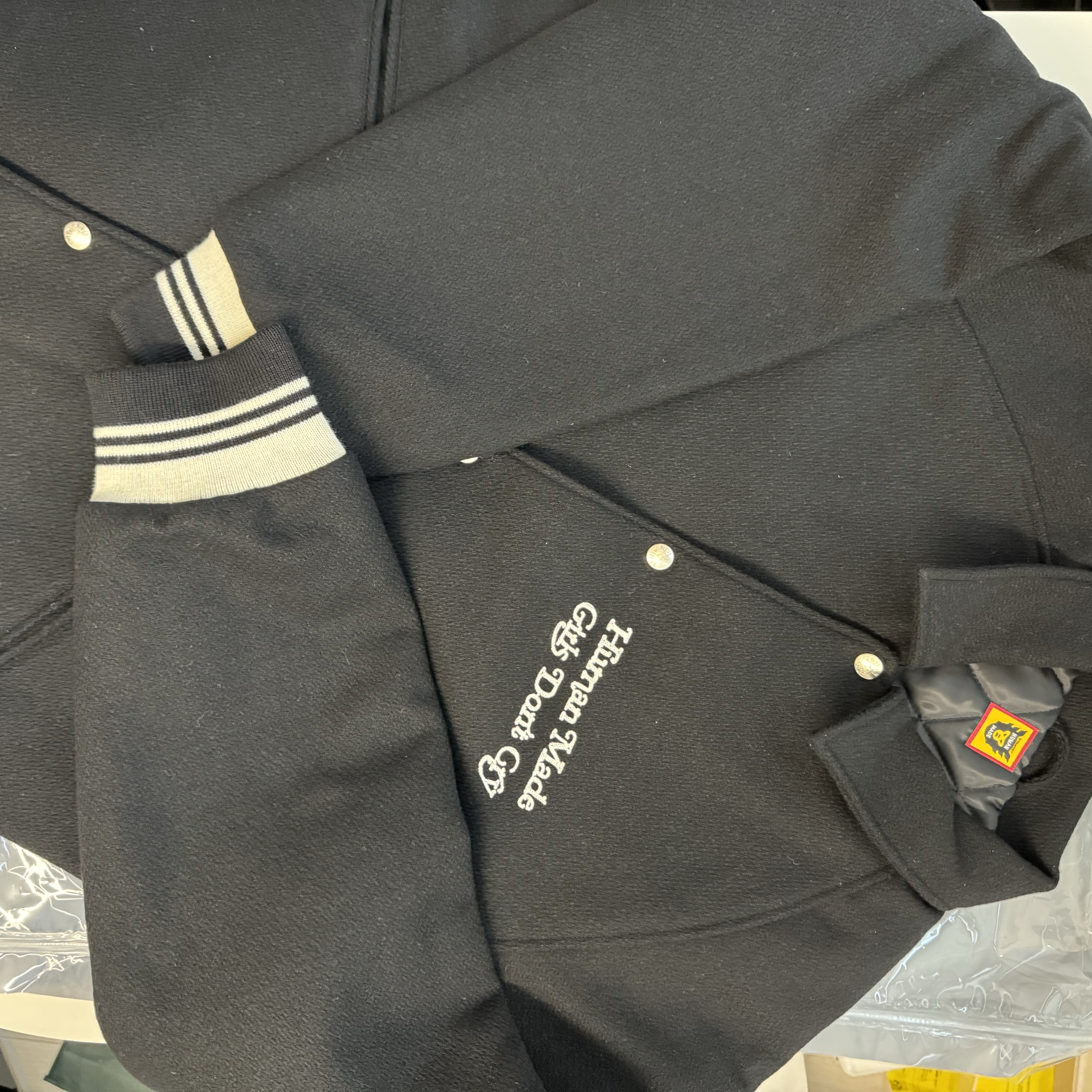 Human Made x Verdy Girls Don't Cry Stadium Jacket Black 착용 스타일 - 3