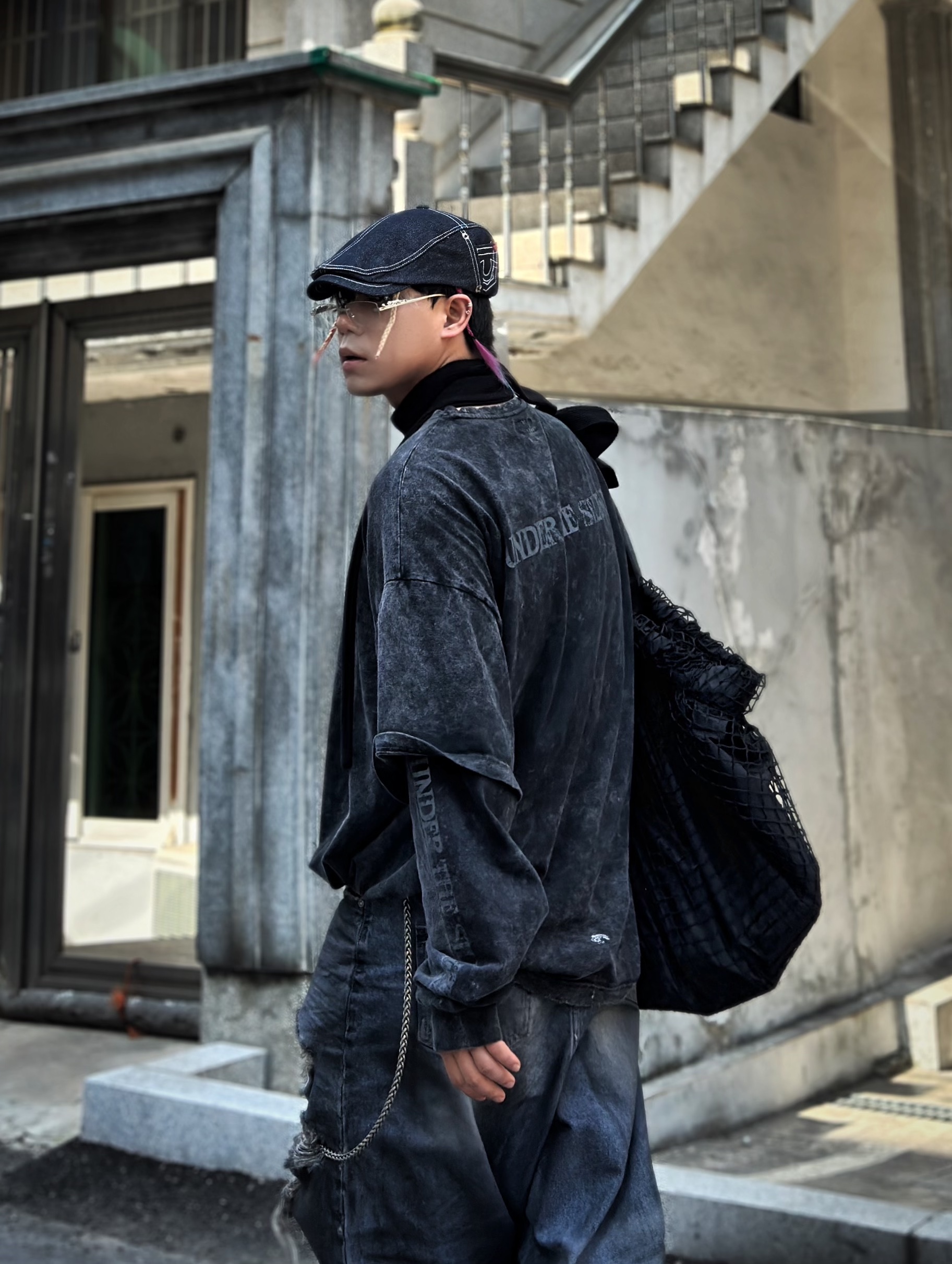 True Religion x KIRSH Stitch Point Denim Hunting Cap White Stitch 착용 스타일 - 5