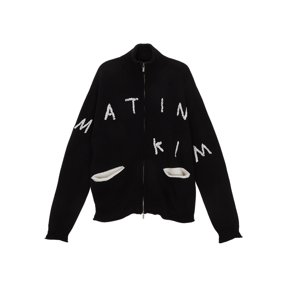 (W) Matin Kim Embroidery Logo Knit Zip Up Black 상세 이미지 1