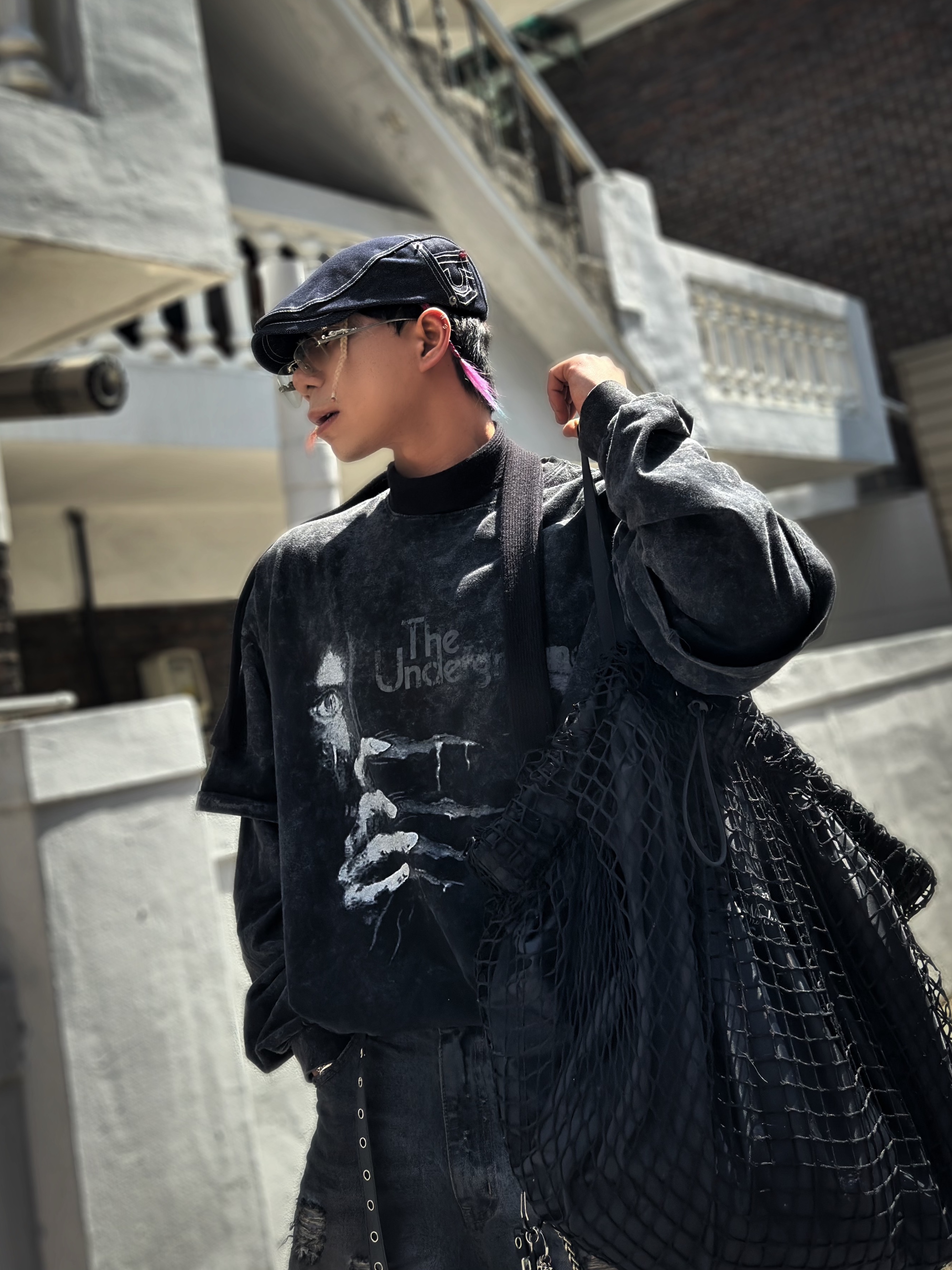 True Religion x KIRSH Stitch Point Denim Hunting Cap White Stitch 착용 스타일 - 4