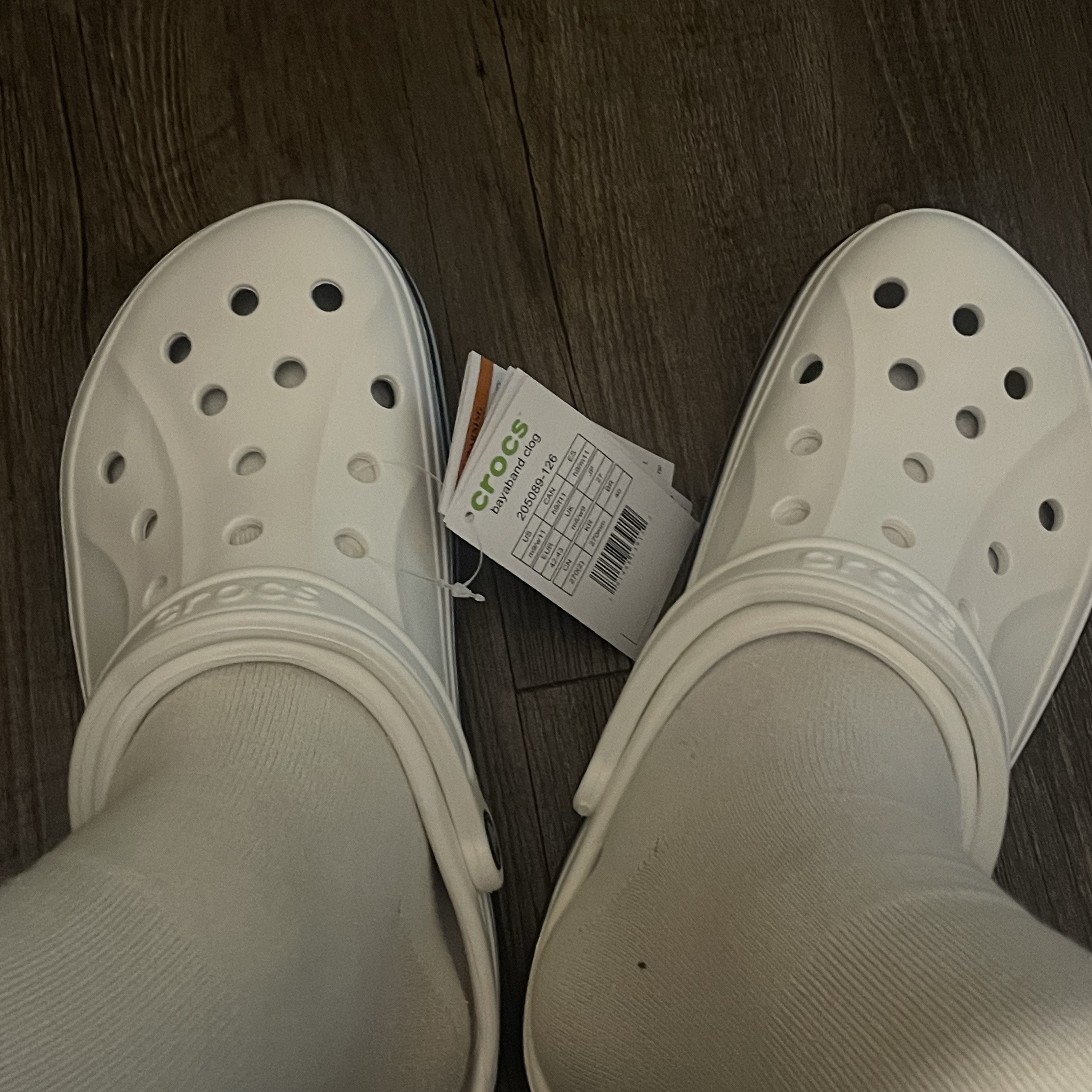 Crocs Bayaband Clog White Navy 착용 스타일