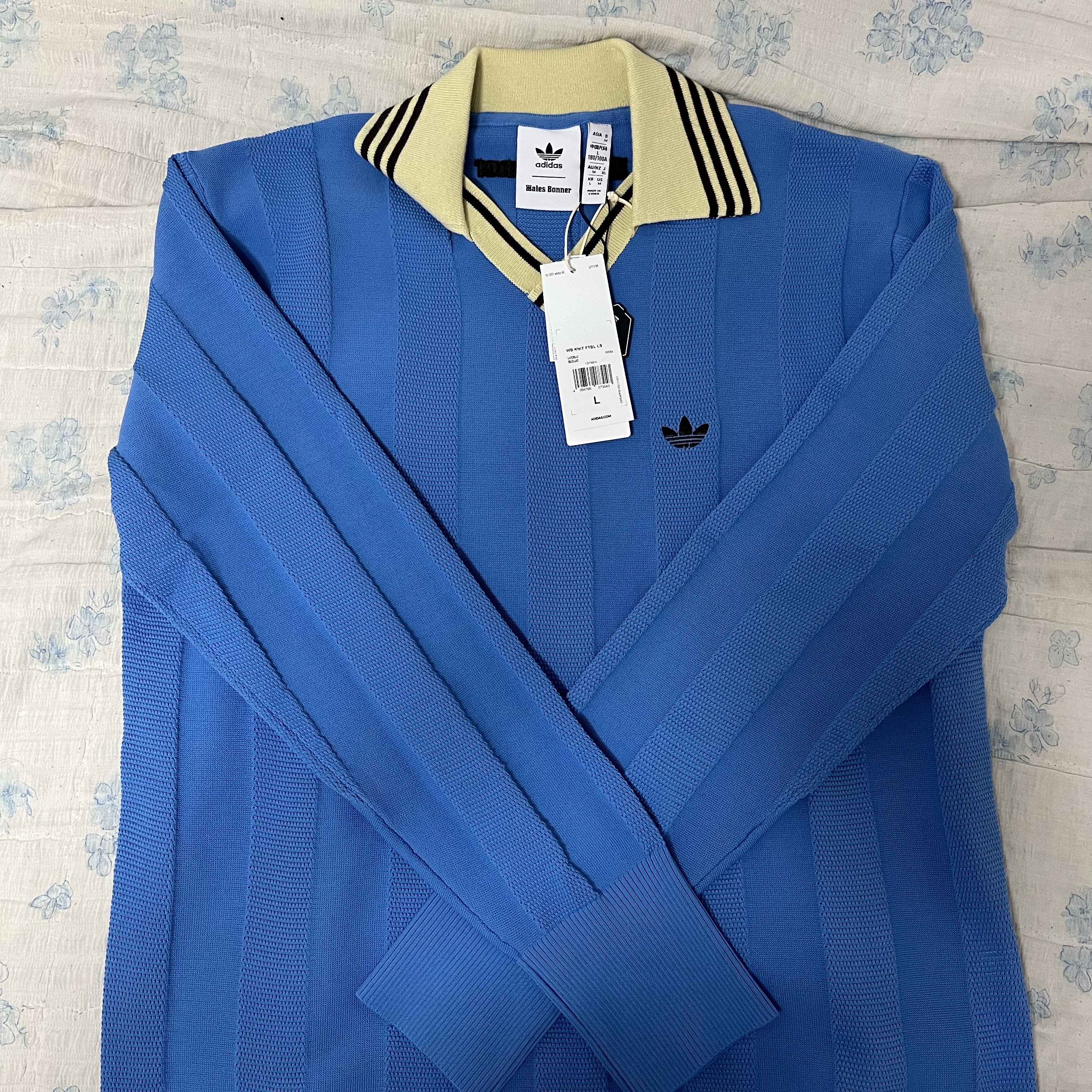 Adidas x Wales Bonner Knit Long Sleeve Football T-Shirt Lucky Blue - KR Sizing 착용 스타일