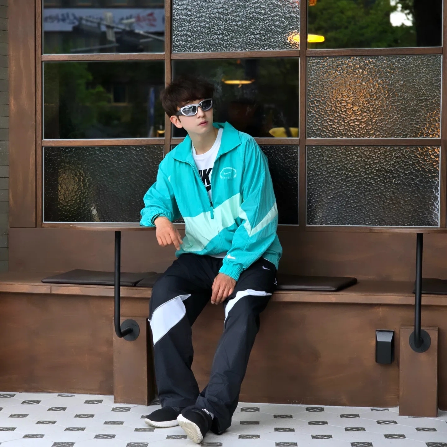 Nike NSW Swoosh Woven Pants Black - Asia, Nike NSW HBR NCPS Woven Jacket Washed Teal - Asia 착용 스타일 - 4