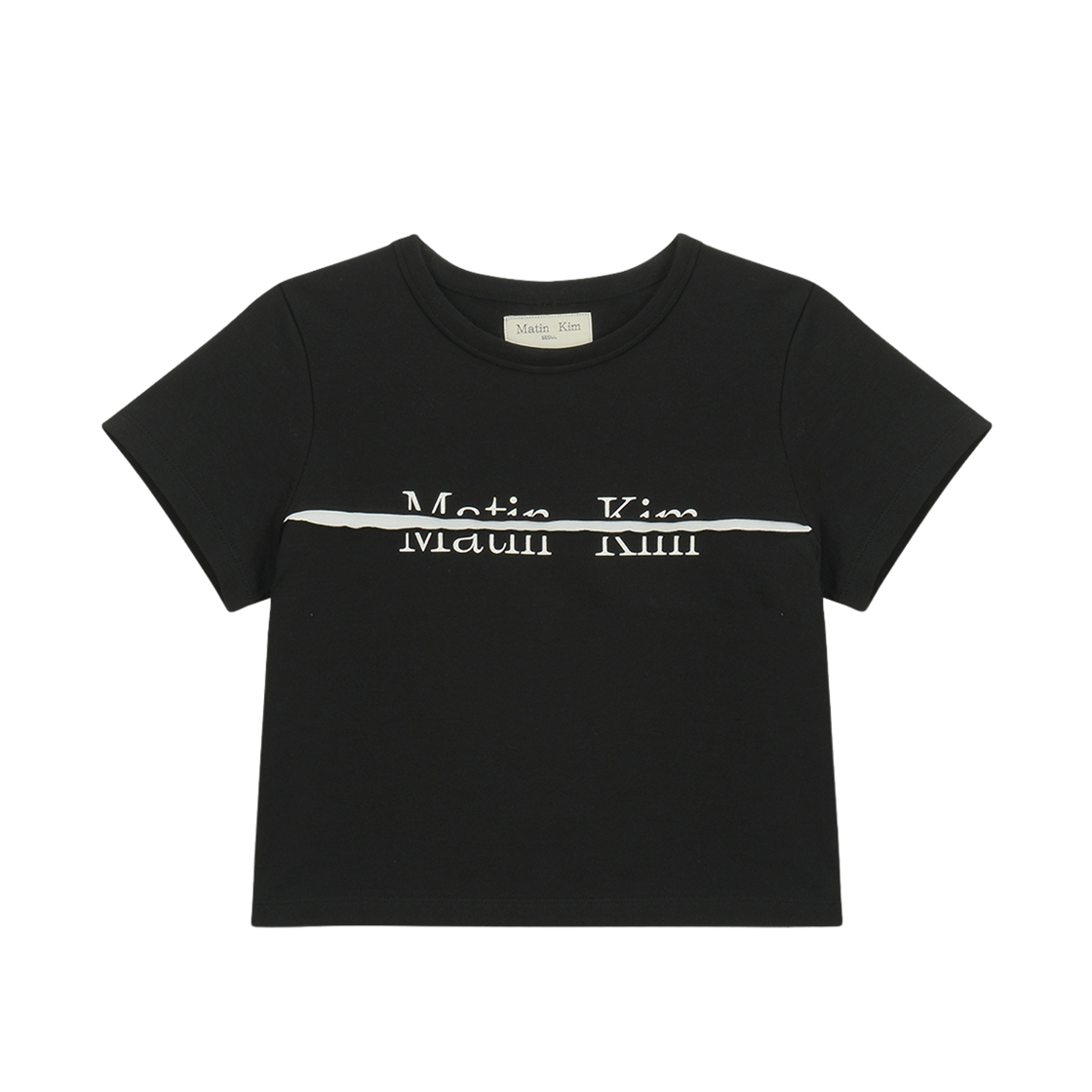 (W) Matin Kim Logo Cutted Crop Top Black 상세 이미지 1