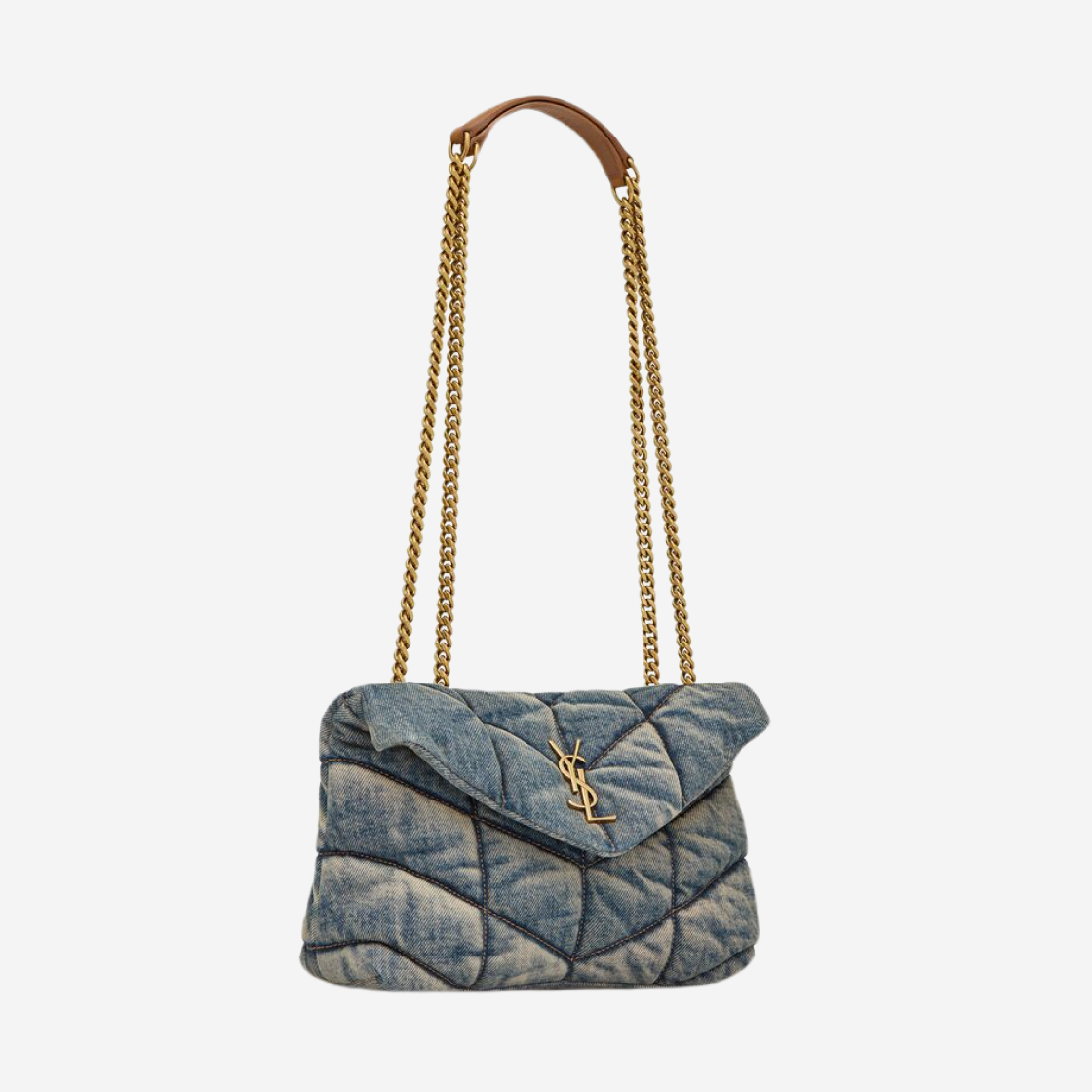 Saint Laurent Puffer Toy Chain Bag in Quilted Vintage Denim Suede Rodeo Blue 상세 이미지 2