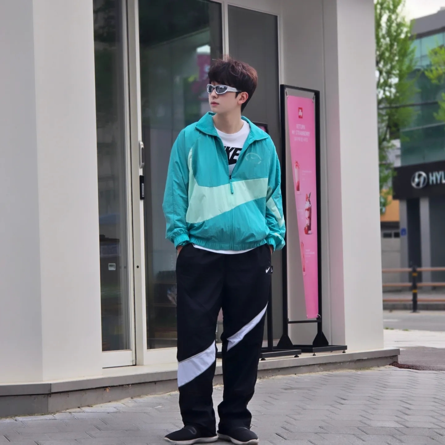 Nike NSW Swoosh Woven Pants Black - Asia, Nike NSW HBR NCPS Woven Jacket Washed Teal - Asia 착용 스타일 - 5