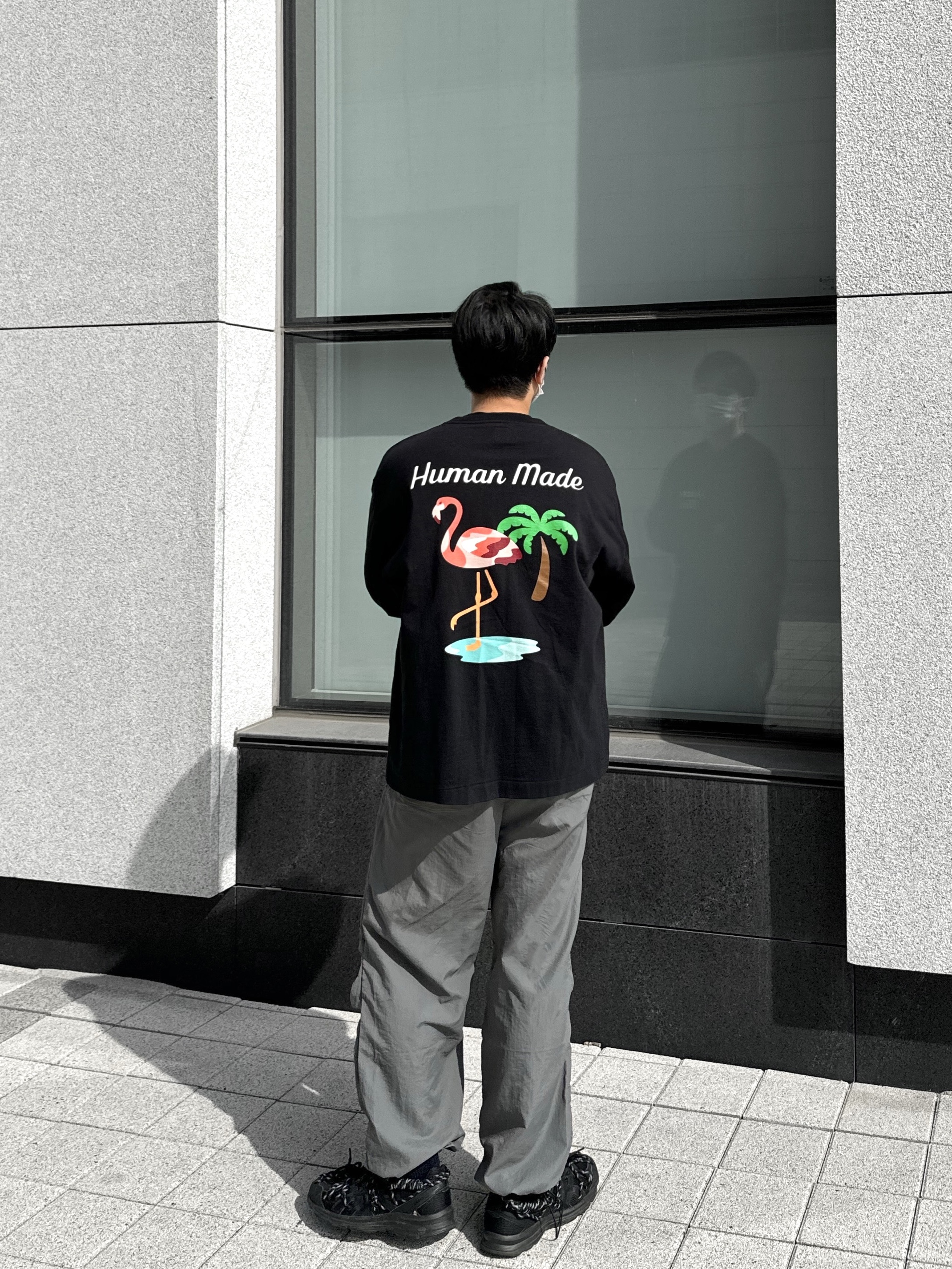 Human Made Flamingo L/S T-Shirt Black 착용 스타일 - 3