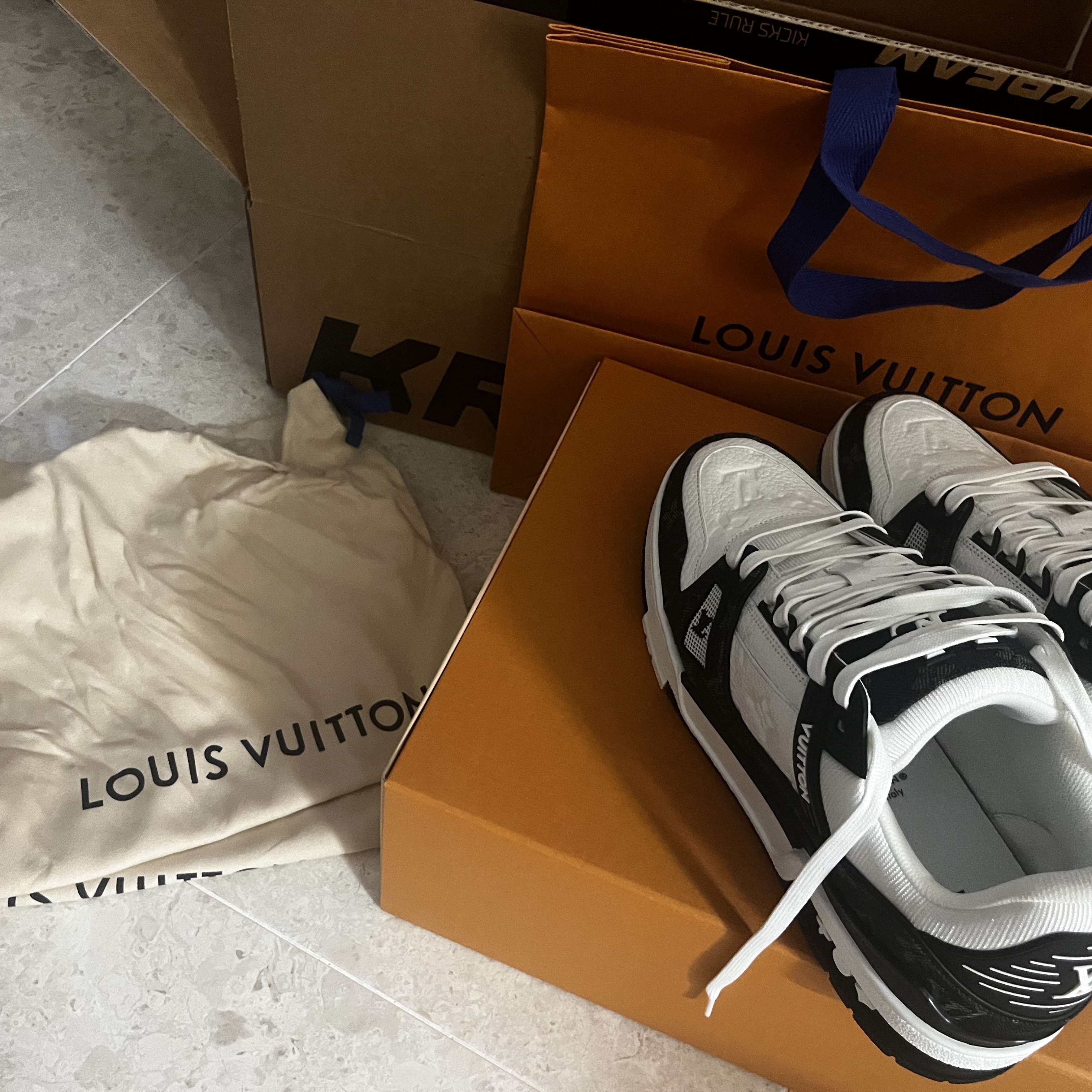 Louis Vuitton LV Trainer Sneakers Monogram Denim Black 착용 스타일