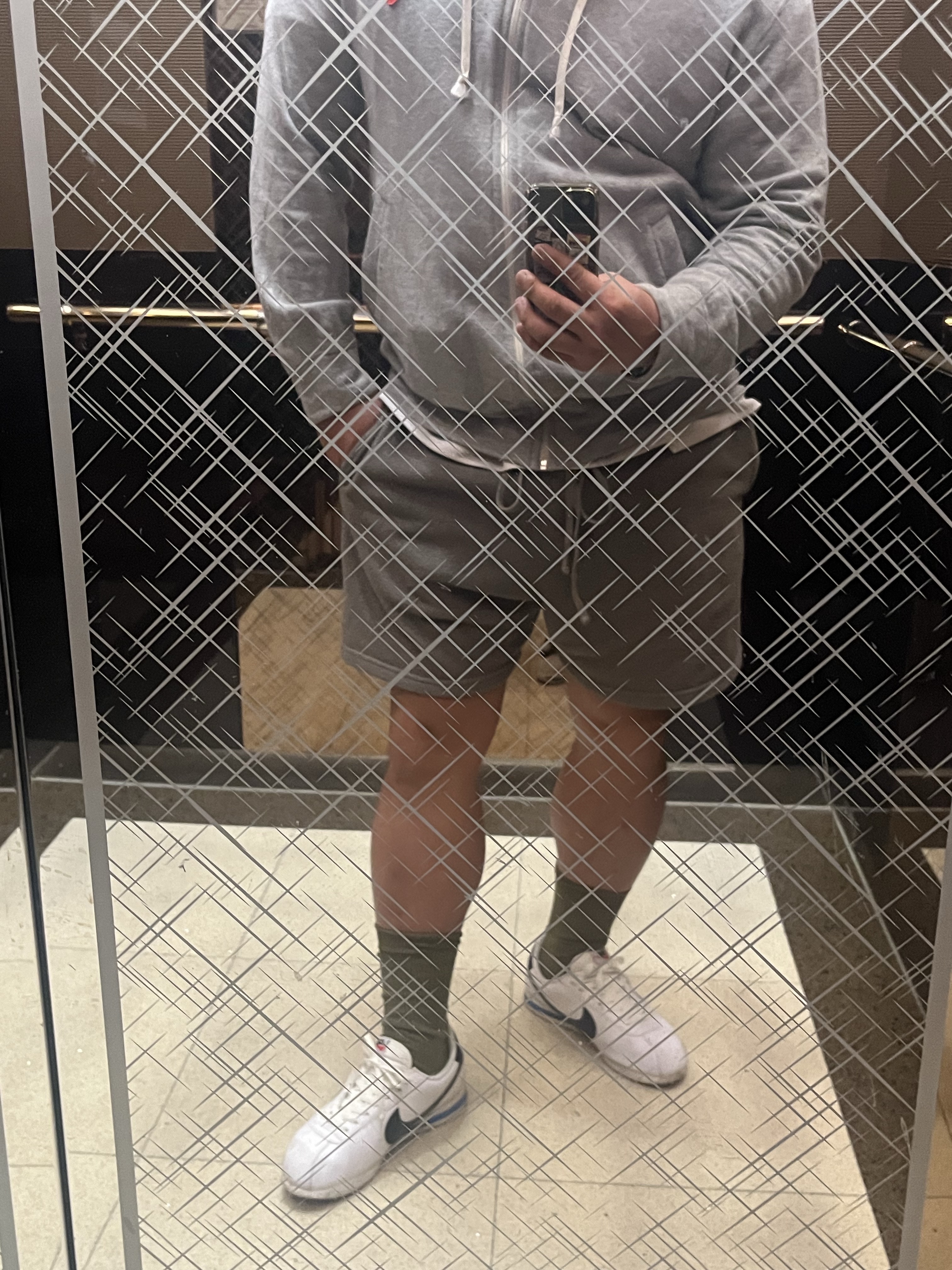 (W) Nike Cortez White and Black, Essentials Fleece Running Shorts Dark Heather Oatmeal - 24SS 착용 스타일