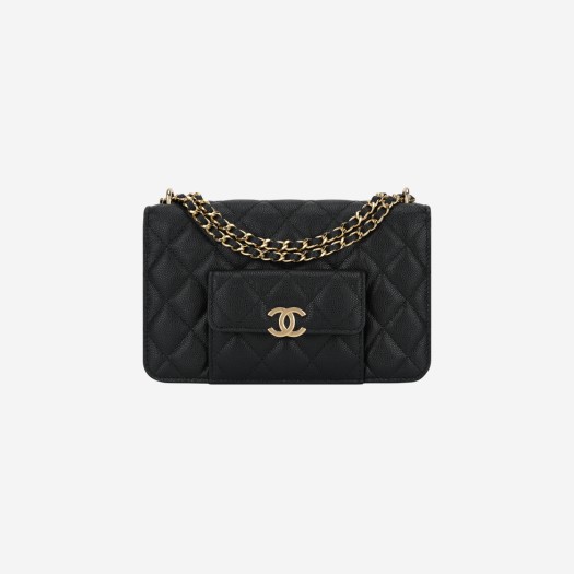 Chanel Wallet On Chain Grained Shiny Calfskin & Gold Black