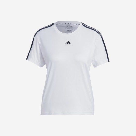 (W) 아디다스 에어로레디 트레인 에센셜 삼선 티셔츠 화이트 블랙 - KR 사이즈