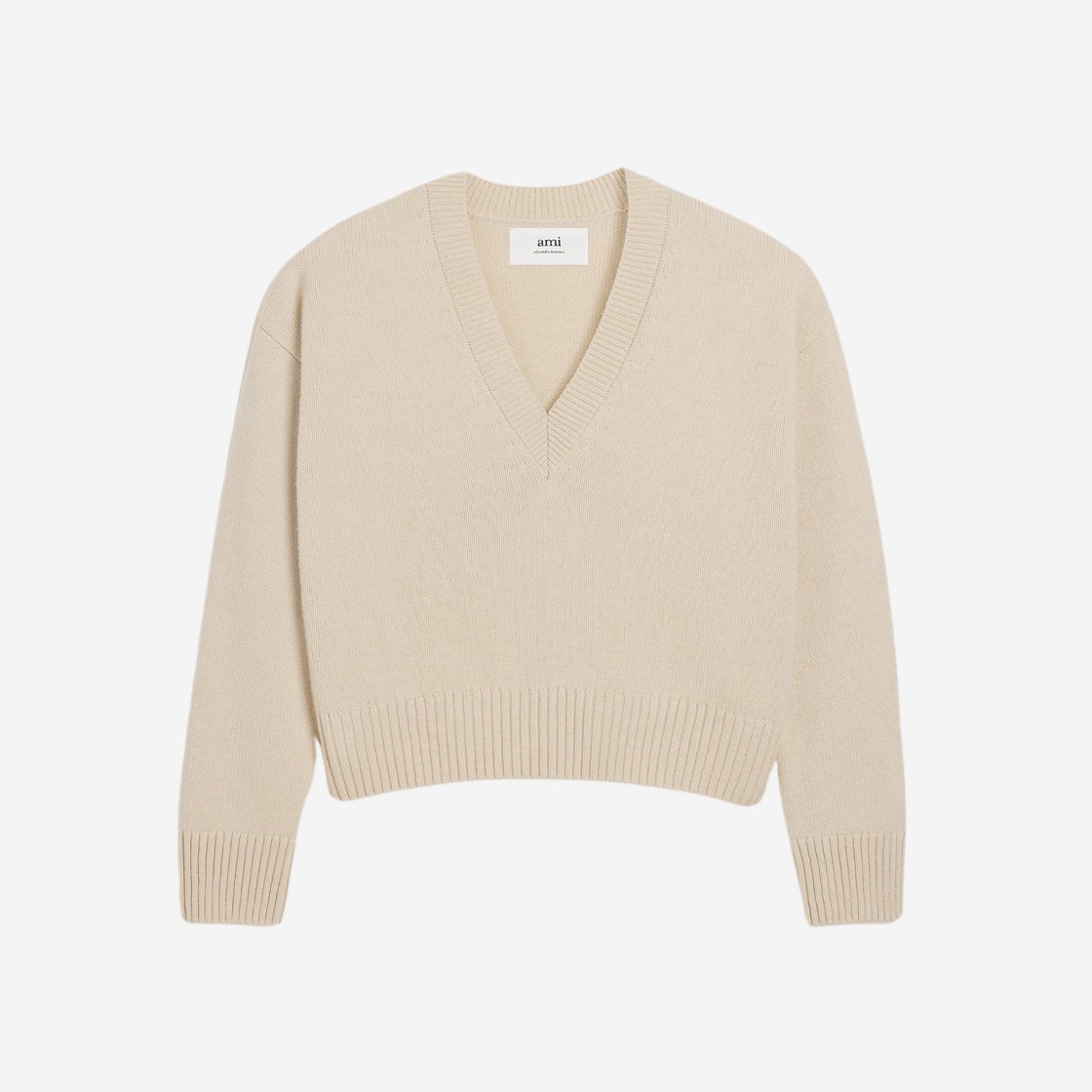 AMI Cropped V-Neck Sweater Cream 상세 이미지 1