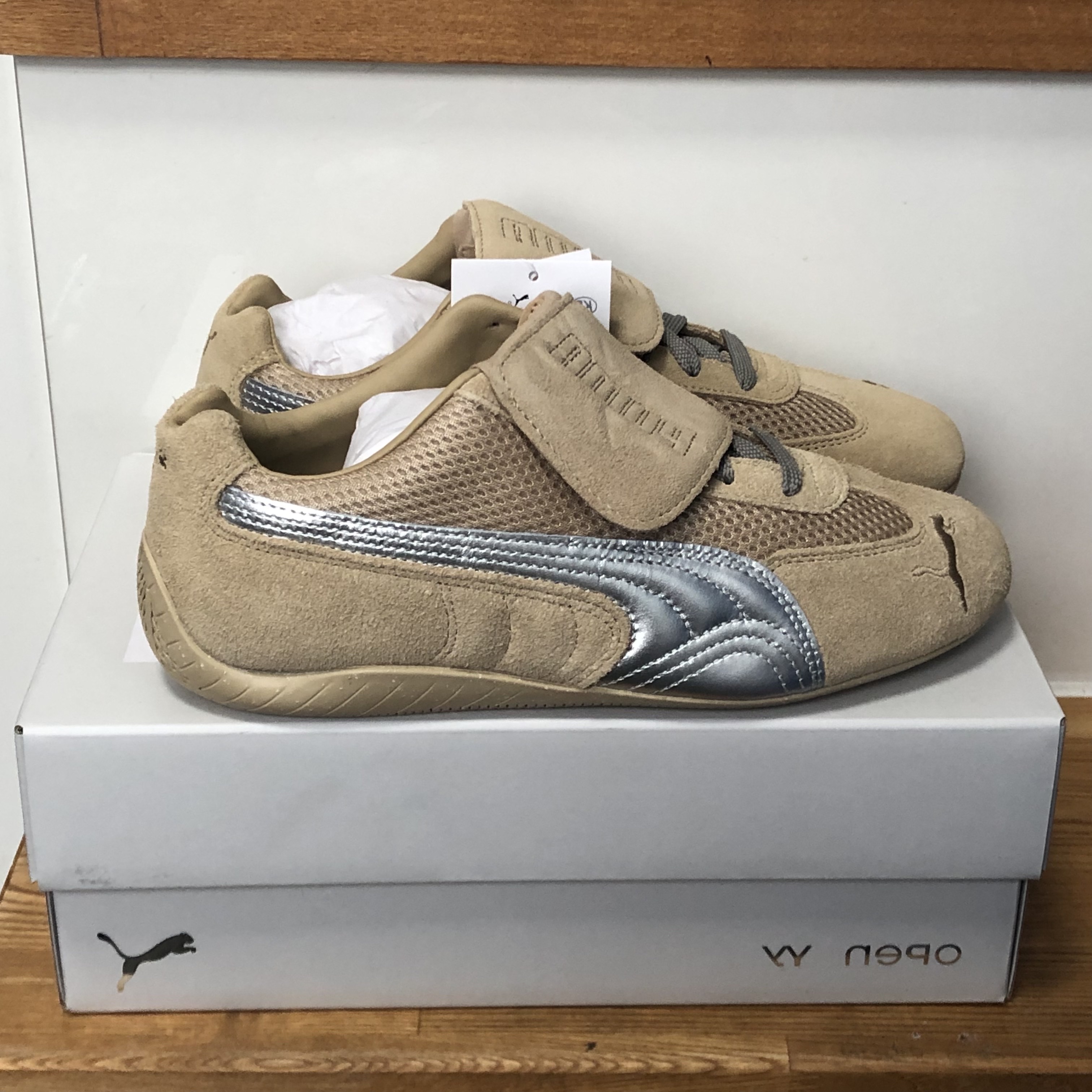 Puma x Open Yy Speedcat Prairie Tan Matte Silver 착용 스타일