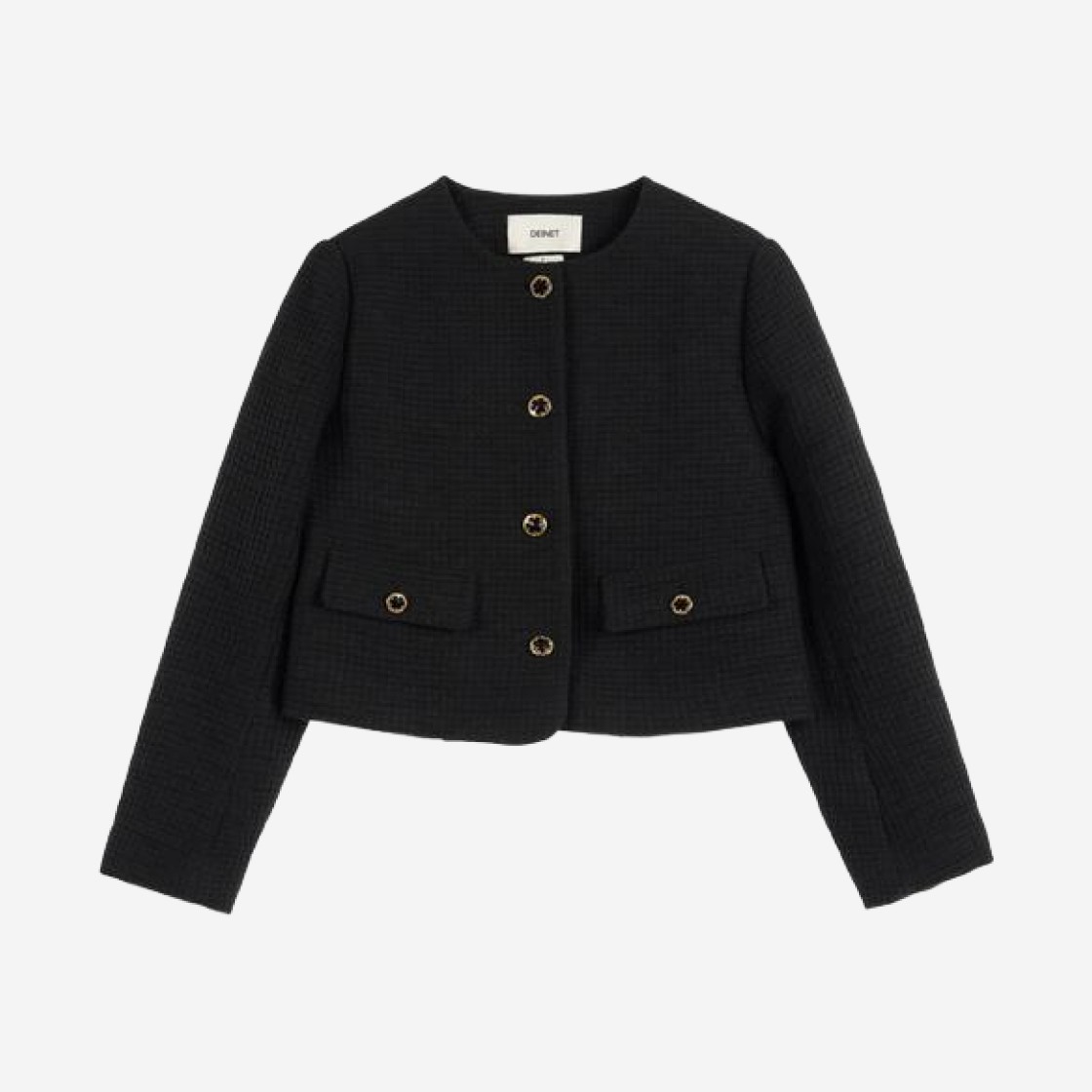 (W) Deinet Gold Button Tweed Jacket in Black 상세 이미지 1