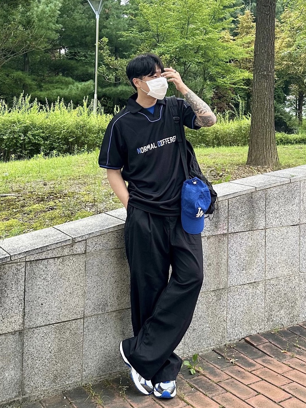 Asics GT-2160 White Illusion Blue, MLB New Fit Structure Ball Cap LA Dodgers Dark Blue 착용 스타일