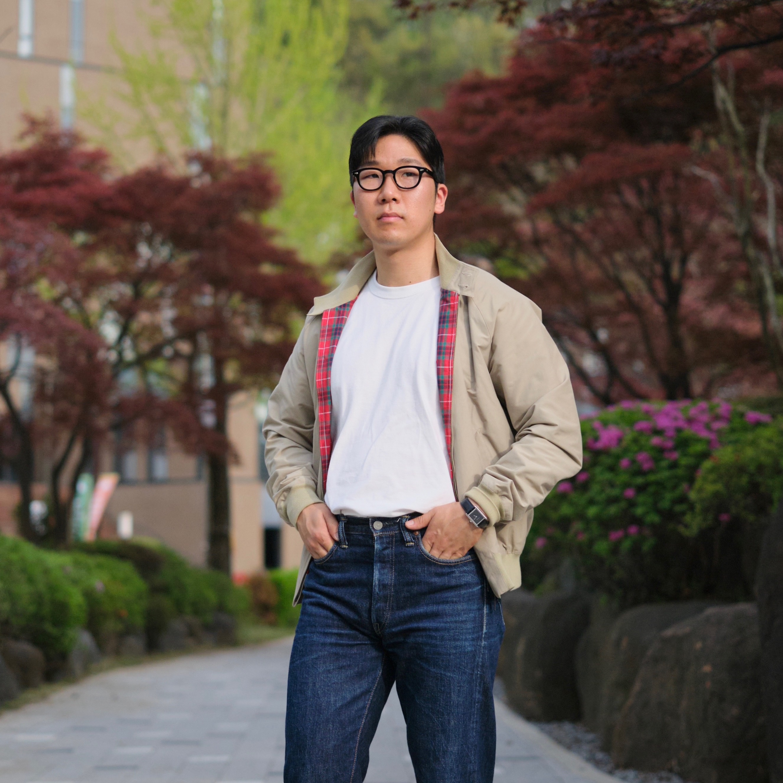 Fullcount 1101W Straight Denim One Wash Indigo Blue, Baracuta G9 Regular fit Harrington Jacket Natural 착용 스타일 - 1
