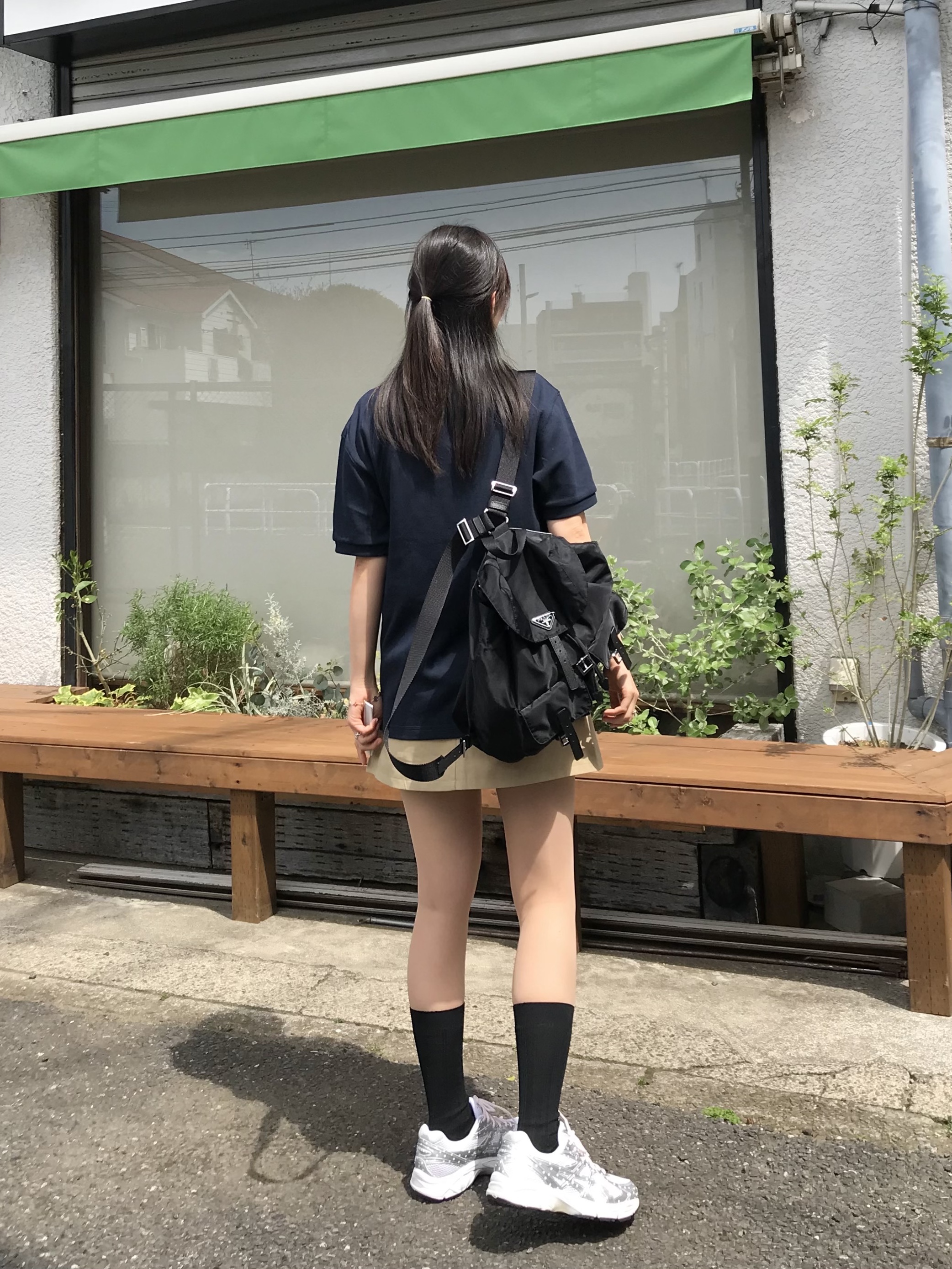 Asics x Papergirl Paris x Beams GT-2160 White Silver, Prada Re-Nylon Medium Backpack Black 착용 스타일