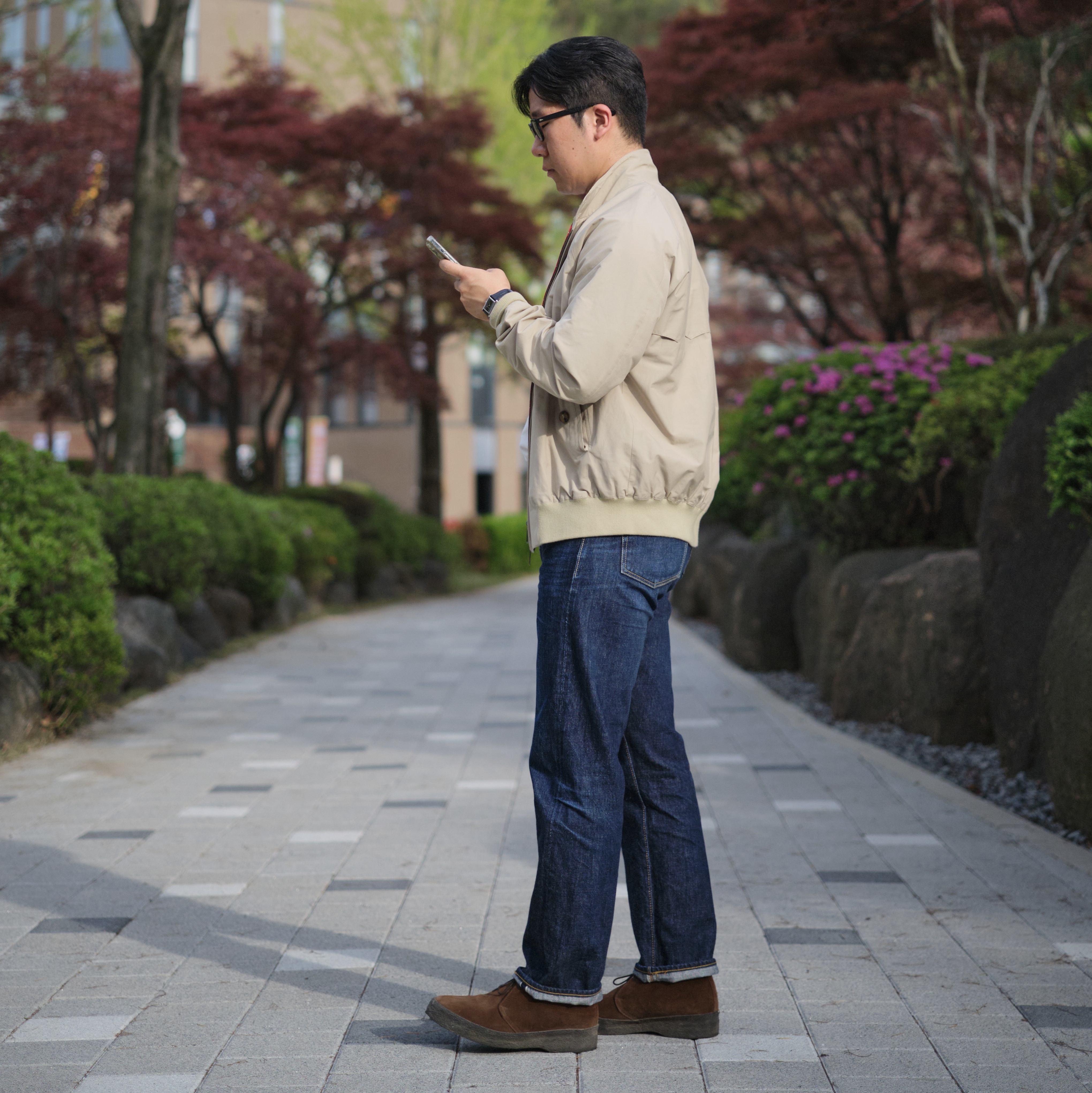 Fullcount 1101W Straight Denim One Wash Indigo Blue, Baracuta G9 Regular fit Harrington Jacket Natural 착용 스타일 - 4