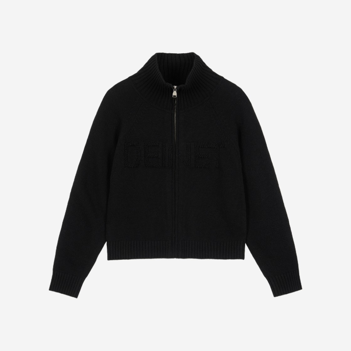 (W) Deinet Fuzzy Logo Knit Zip-Up in Black 상세 이미지 1