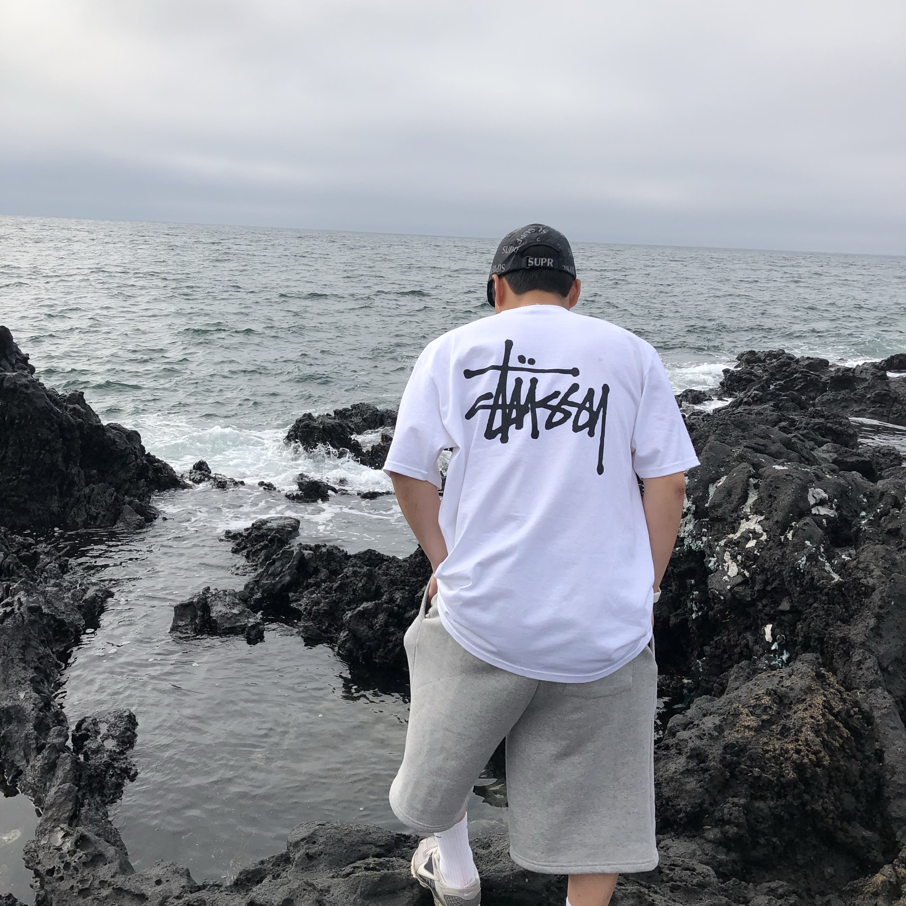 Stussy Basic Stussy T-Shirt White 2024, 2025, (W) Nike Zoom Vomero 5 Cobblestone and Flat Pewter 착용 스타일