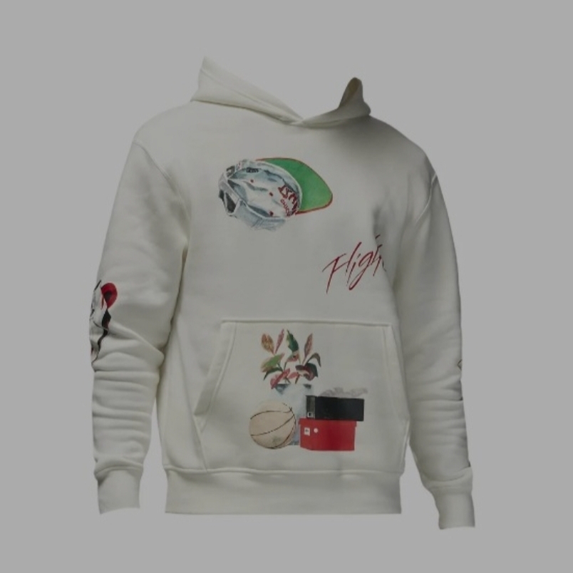 Jordan Flight Artist Series By Jacob Rochester Fleece Pullover Hoodie Sail - Asia 착용 스타일 - 1