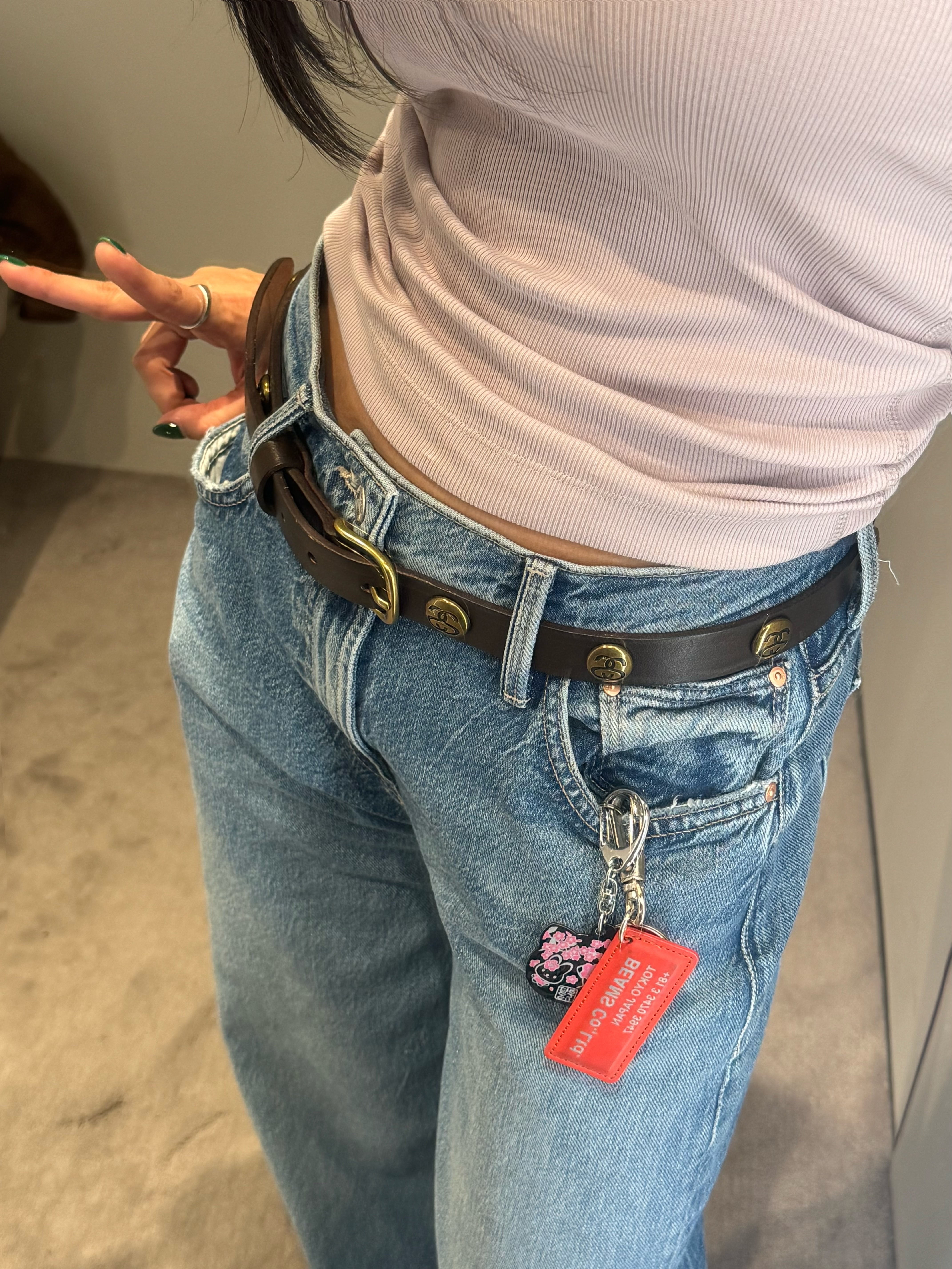 Stussy SS Link Studded Belt Brown 착용 스타일