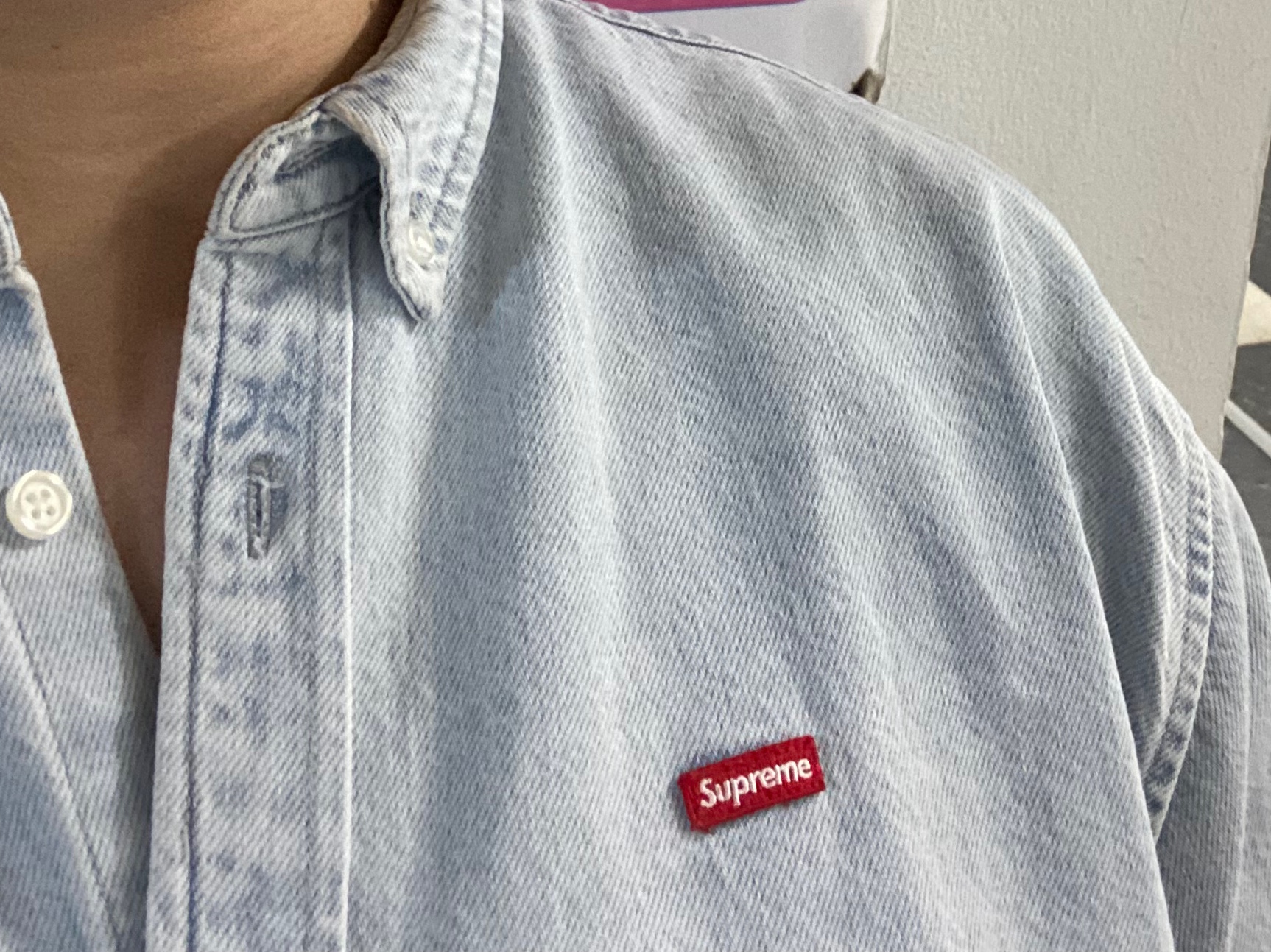 Supreme Small Box Shirt Washed Blue - 24SS 착용 스타일