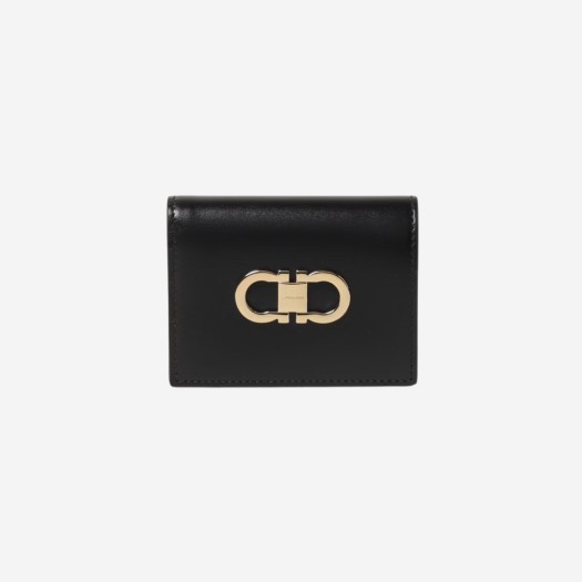 페라가모 간치니 컴팩트 지갑 블랙 플레임 레드