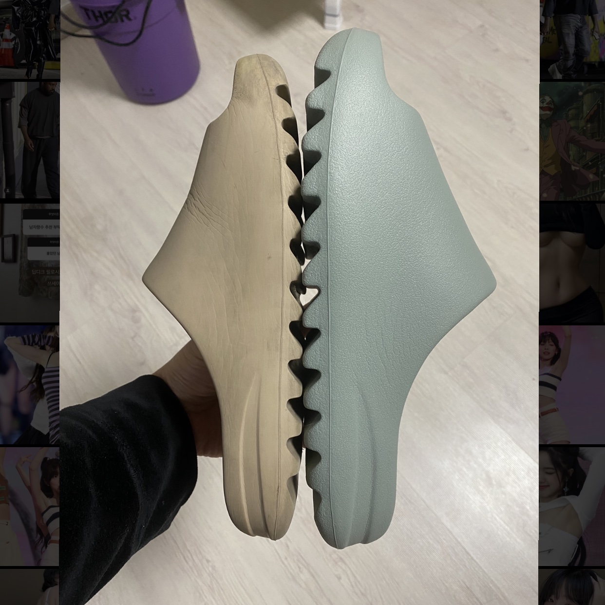 Adidas Yeezy Slide Salt, Adidas Yeezy Slide Pure 착용 스타일 - 2