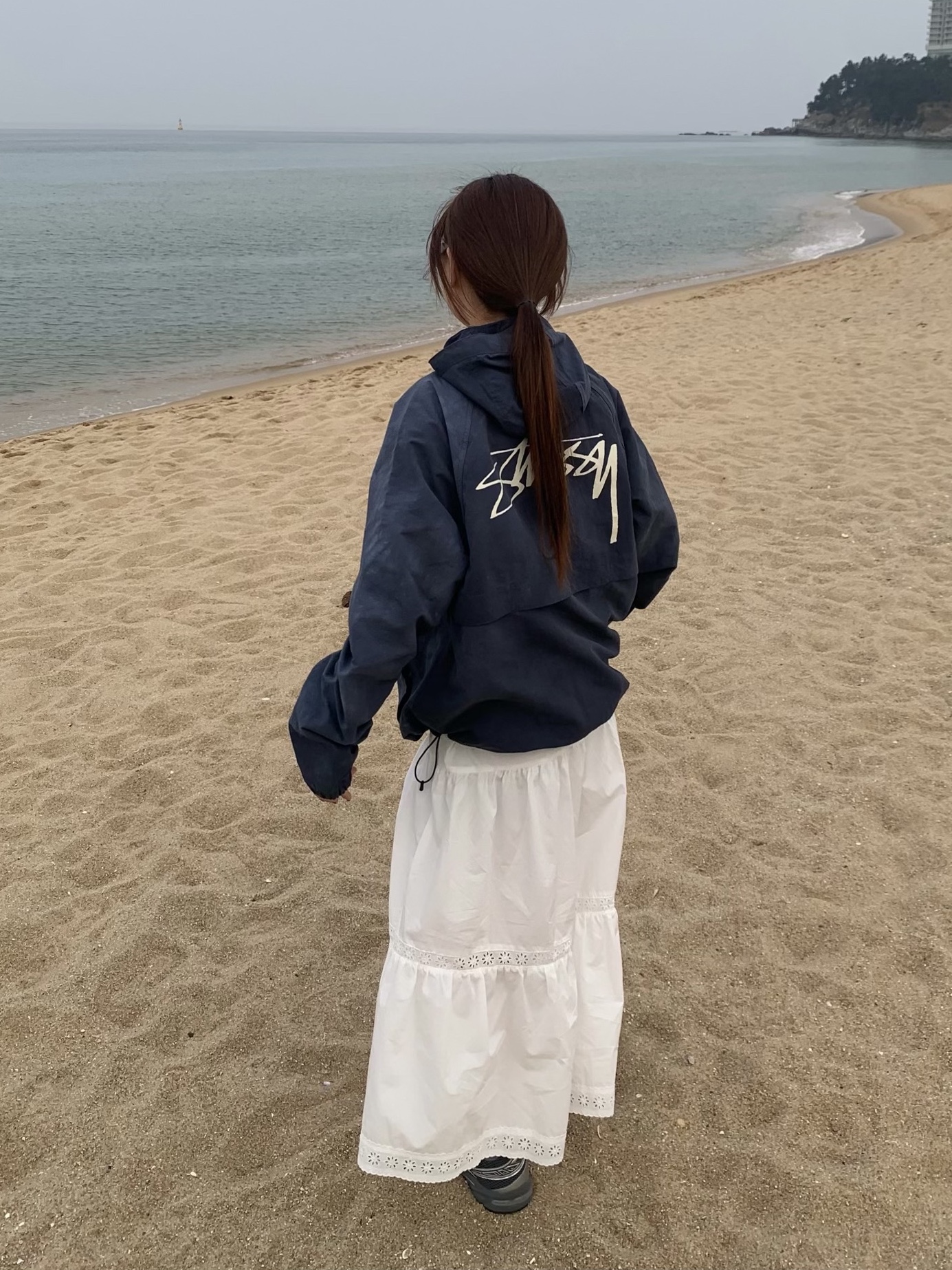 Stussy Wave Dye Beach Shell Jacket Navy, Asics Gel-1130 Steel Grey Pure Silver 착용 스타일 - 1