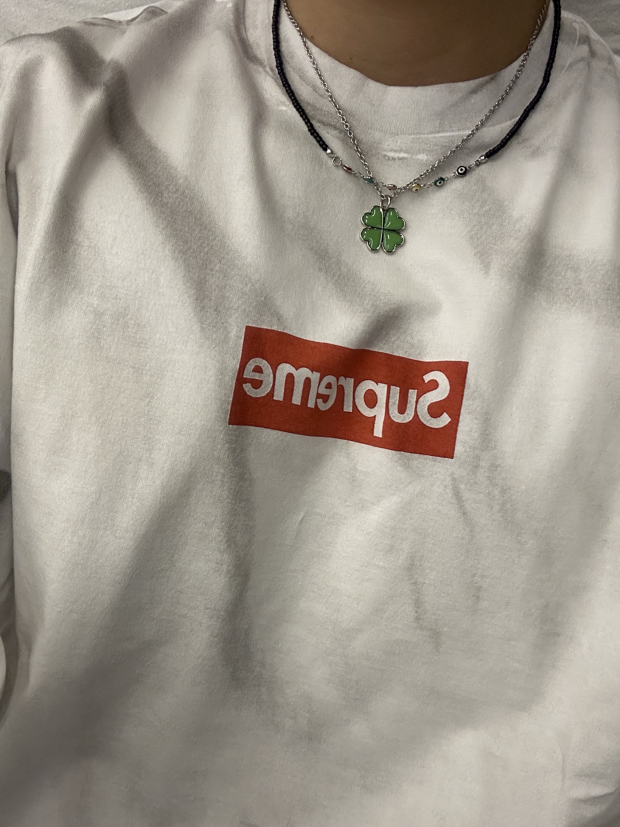 Supreme x MM6 Maison Margiela Box Logo T-Shirt White - 24SS 착용 스타일