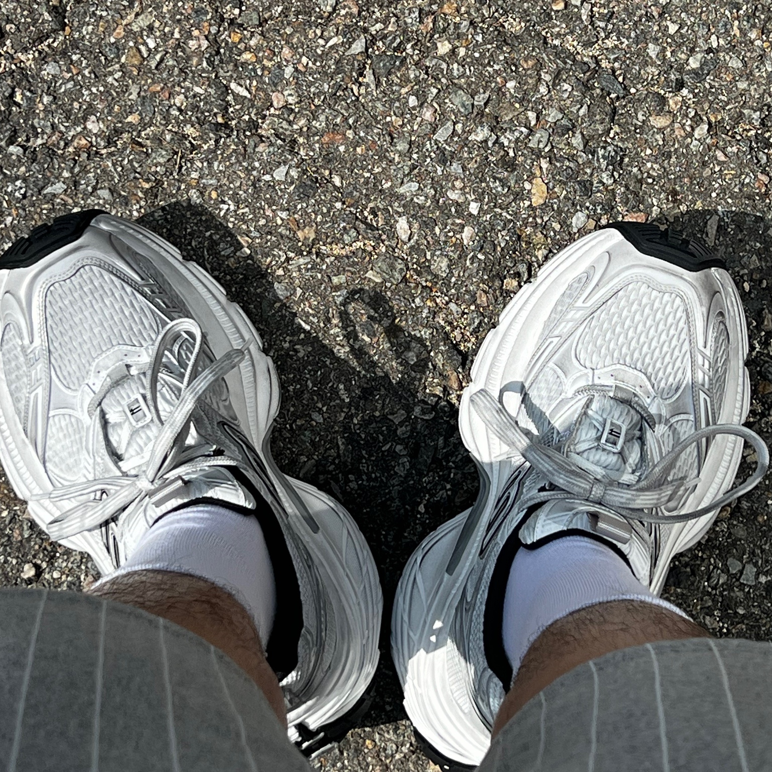 Balenciaga 10XL Sneakers White Grey Silver Black, Supreme Pinstripe Sweatshort Heather Grey - 24SS 착용 스타일