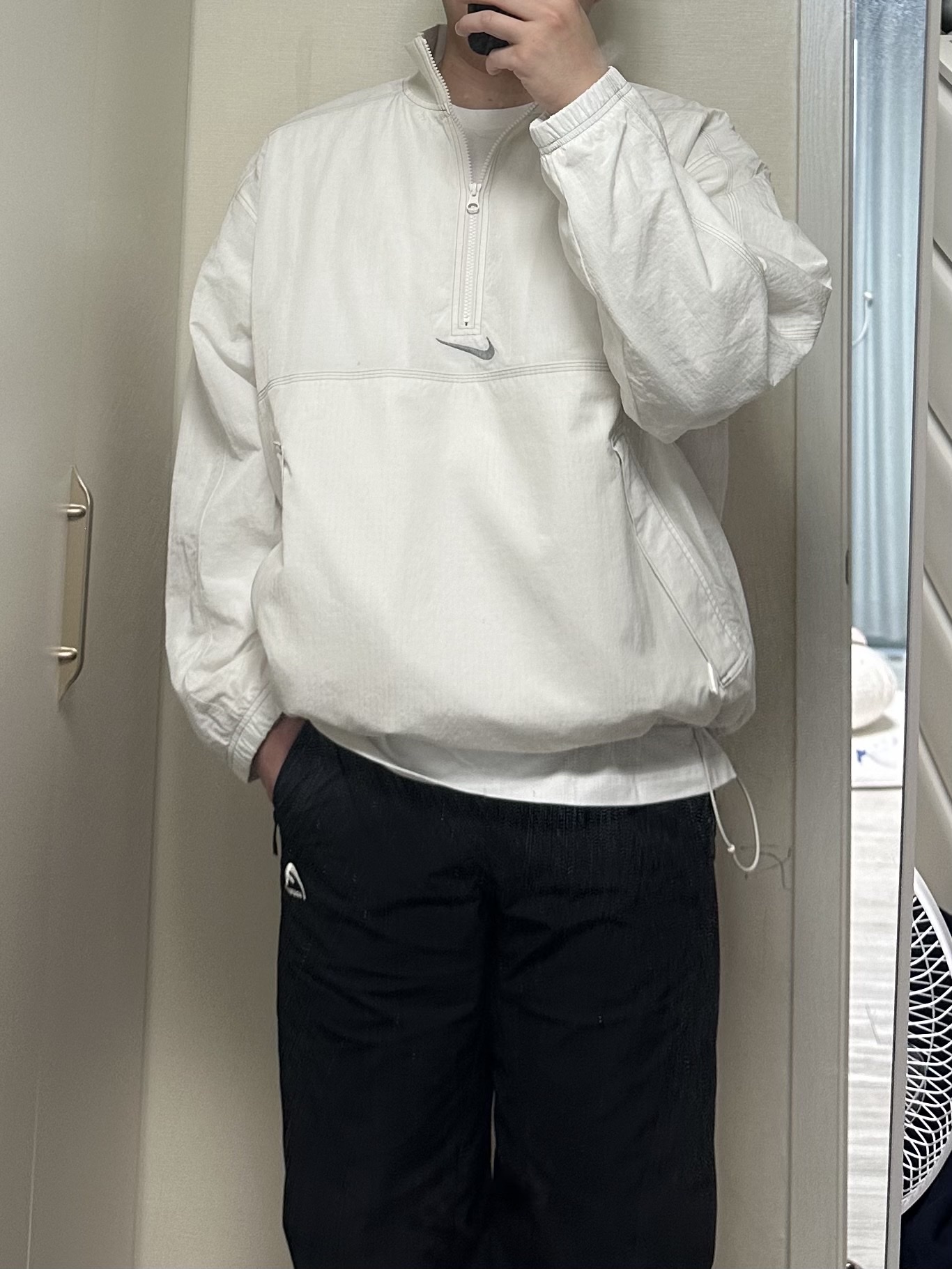 Supreme x Nike Ripstop Pullover White - 24SS 착용 스타일