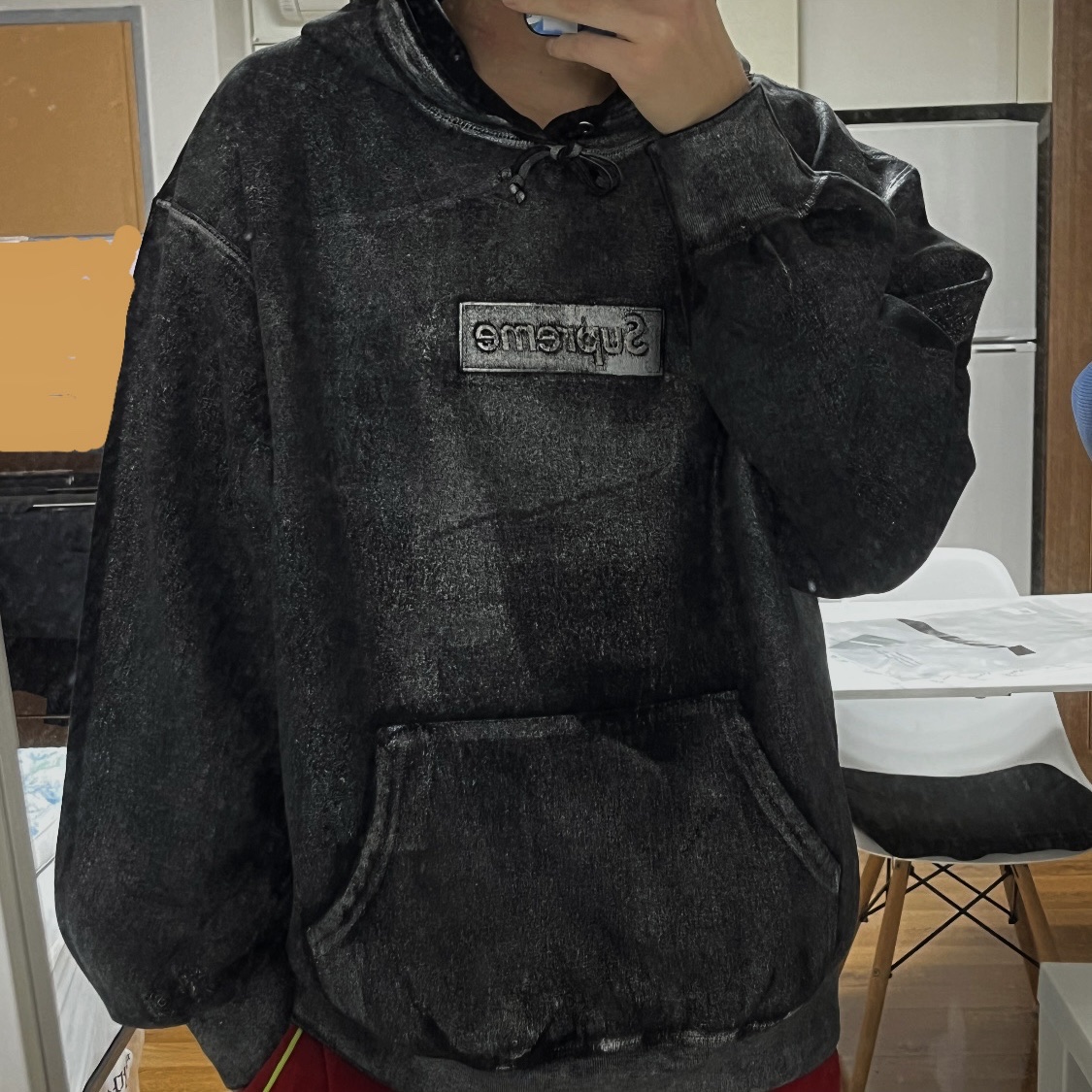 Supreme x MM6 Maison Margiela Foil Box Logo Hooded Sweatshirt Black - 24SS 착용 스타일 - 1