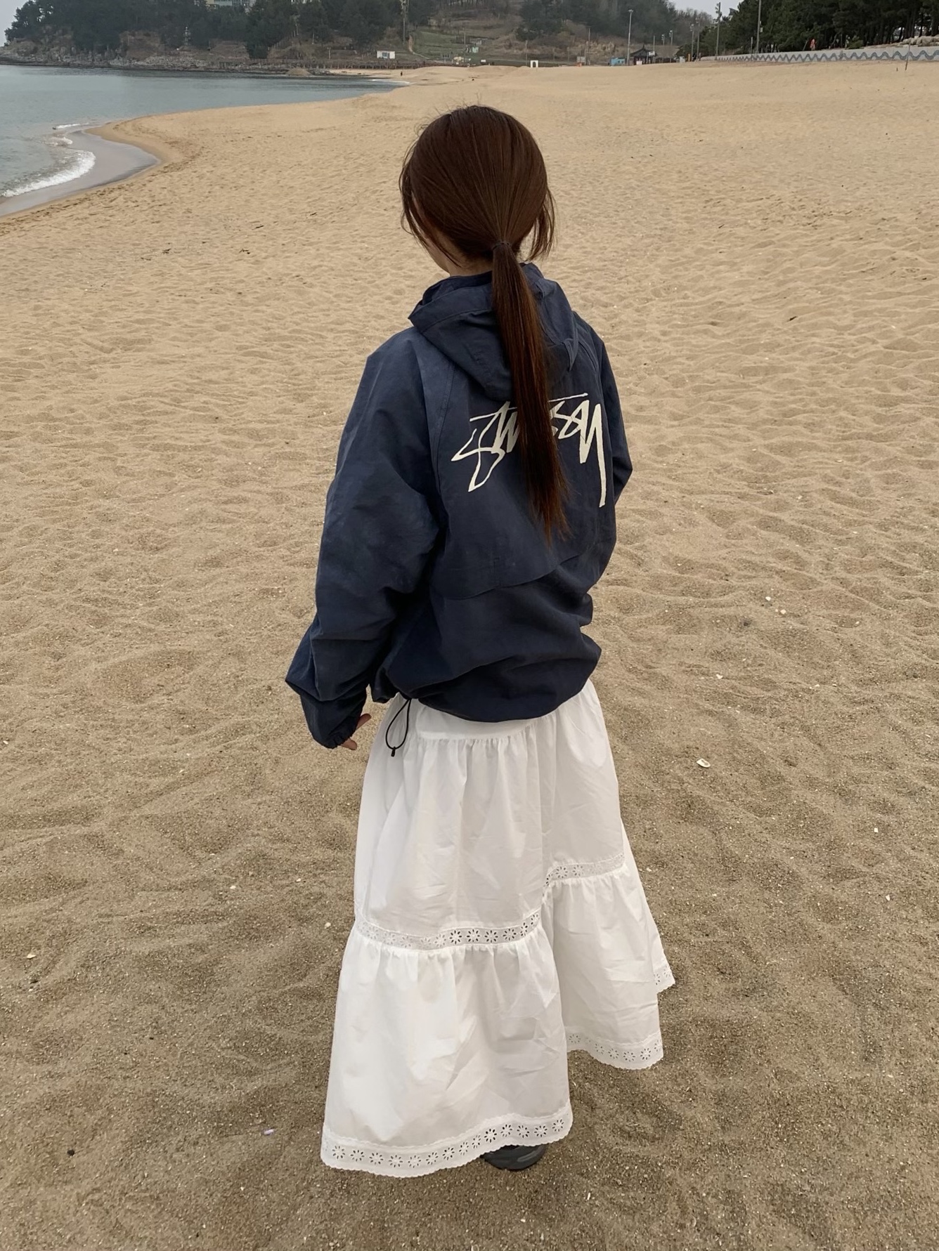 Stussy Wave Dye Beach Shell Jacket Navy, Asics Gel-1130 Steel Grey Pure Silver 착용 스타일 - 2