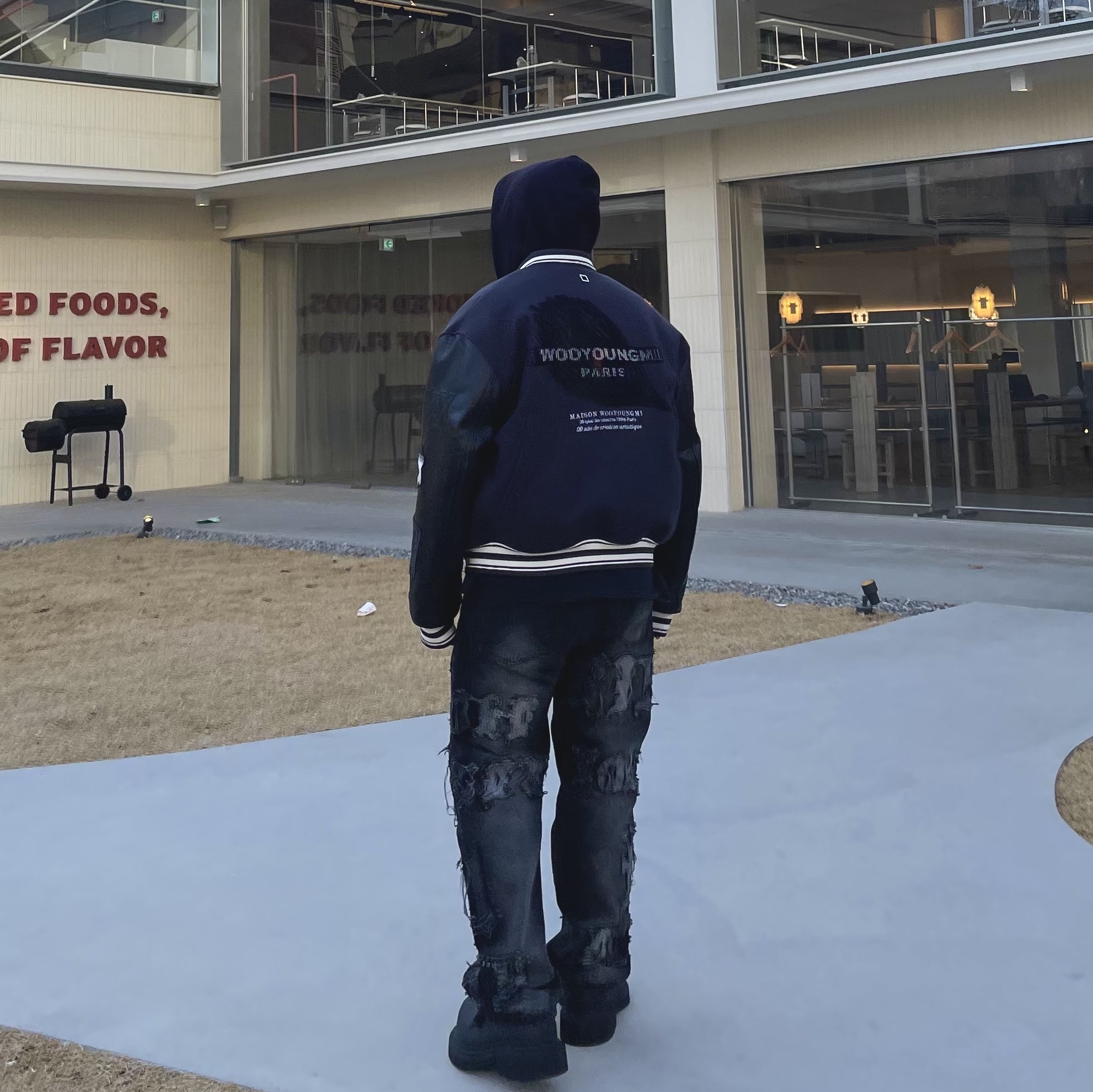Wooyoungmi Varsity Jacket Gray - 23SS, Balenciaga Steroid Derby Black 착용 스타일