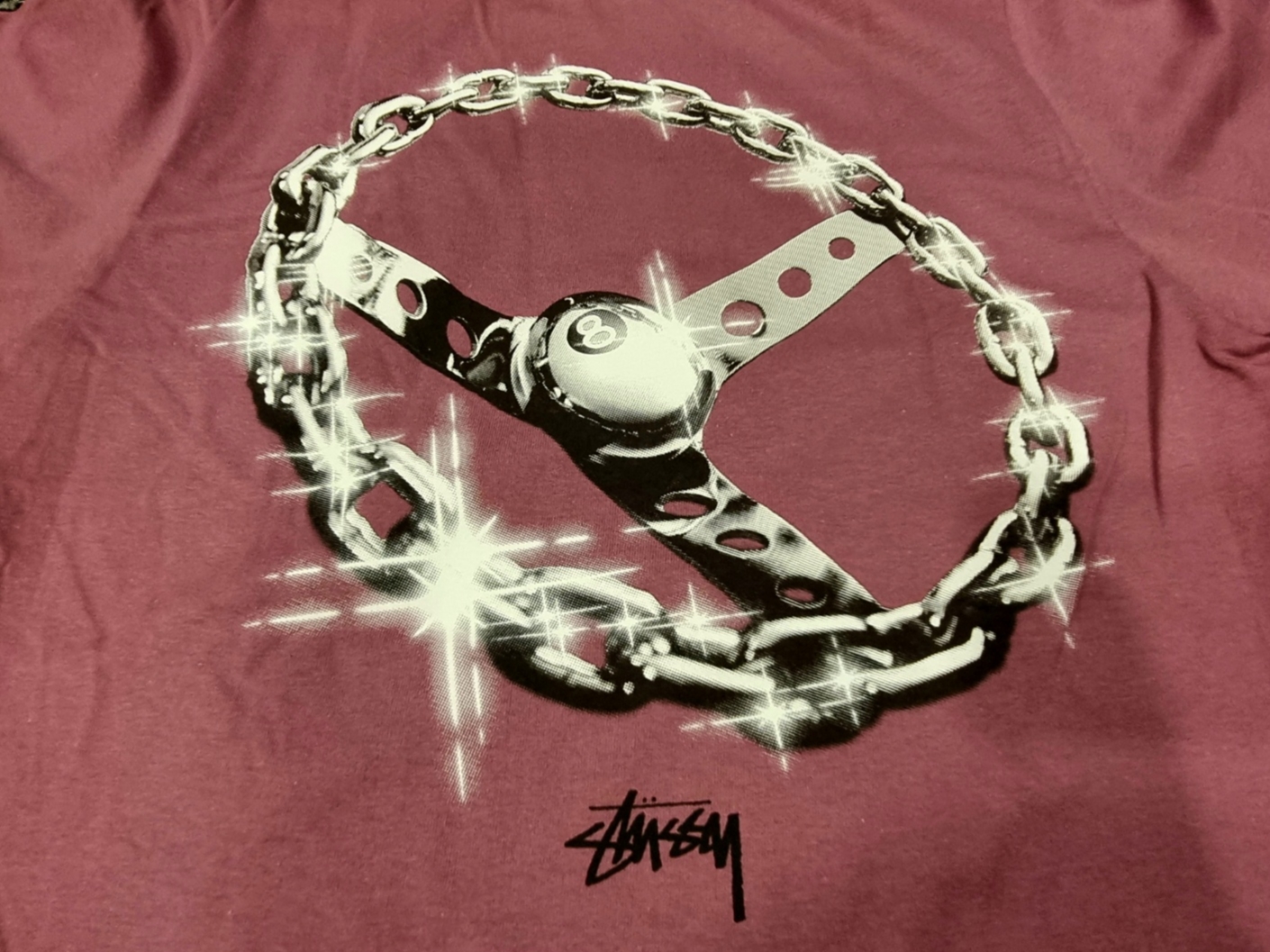 Stussy Chain Link T-Shirt Berry 착용 스타일 - 2