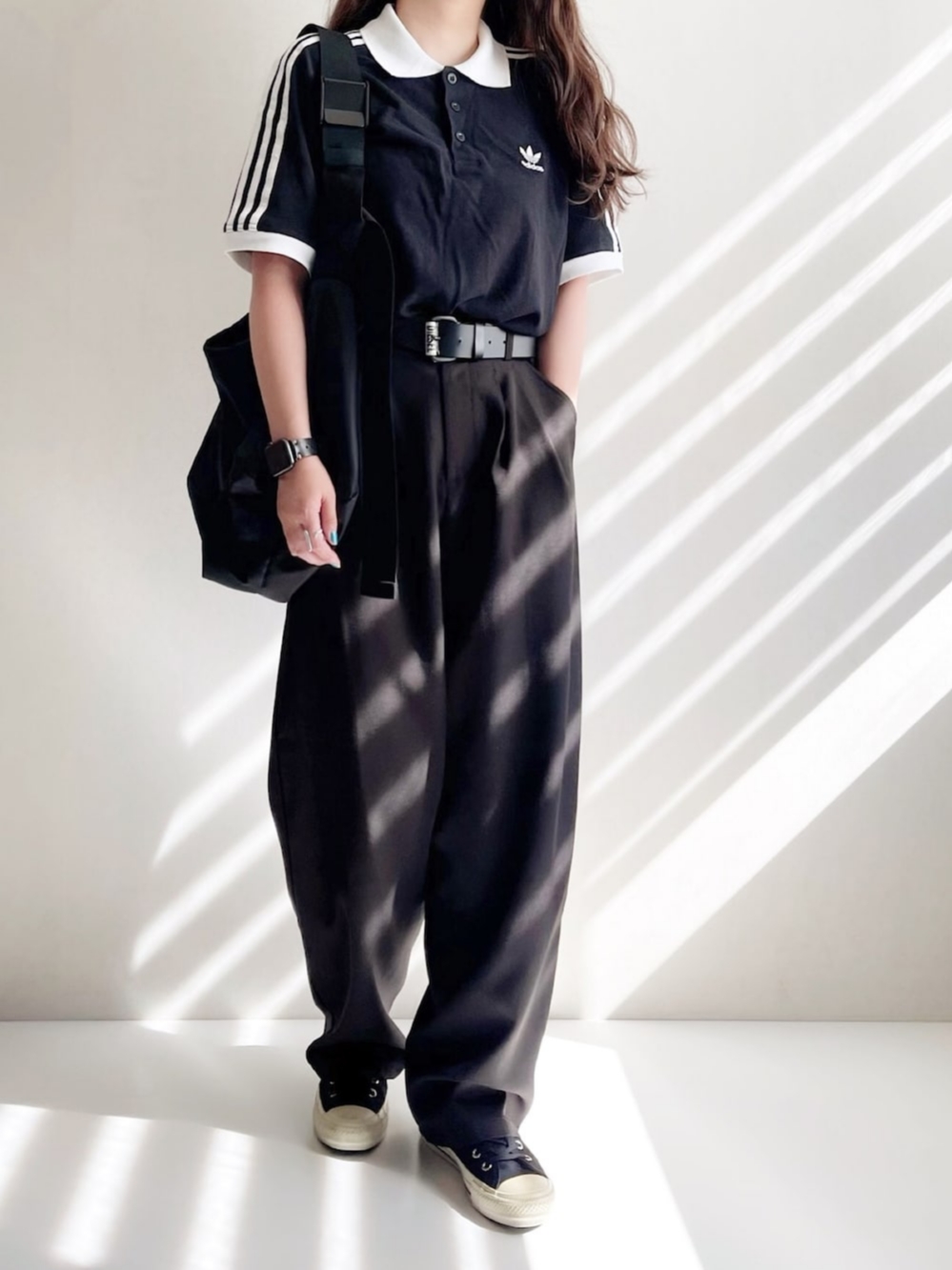 Adidas Adicolor Classic 3-Stripes Polo Shirt Black - KR Sizing 착용 스타일 - 2