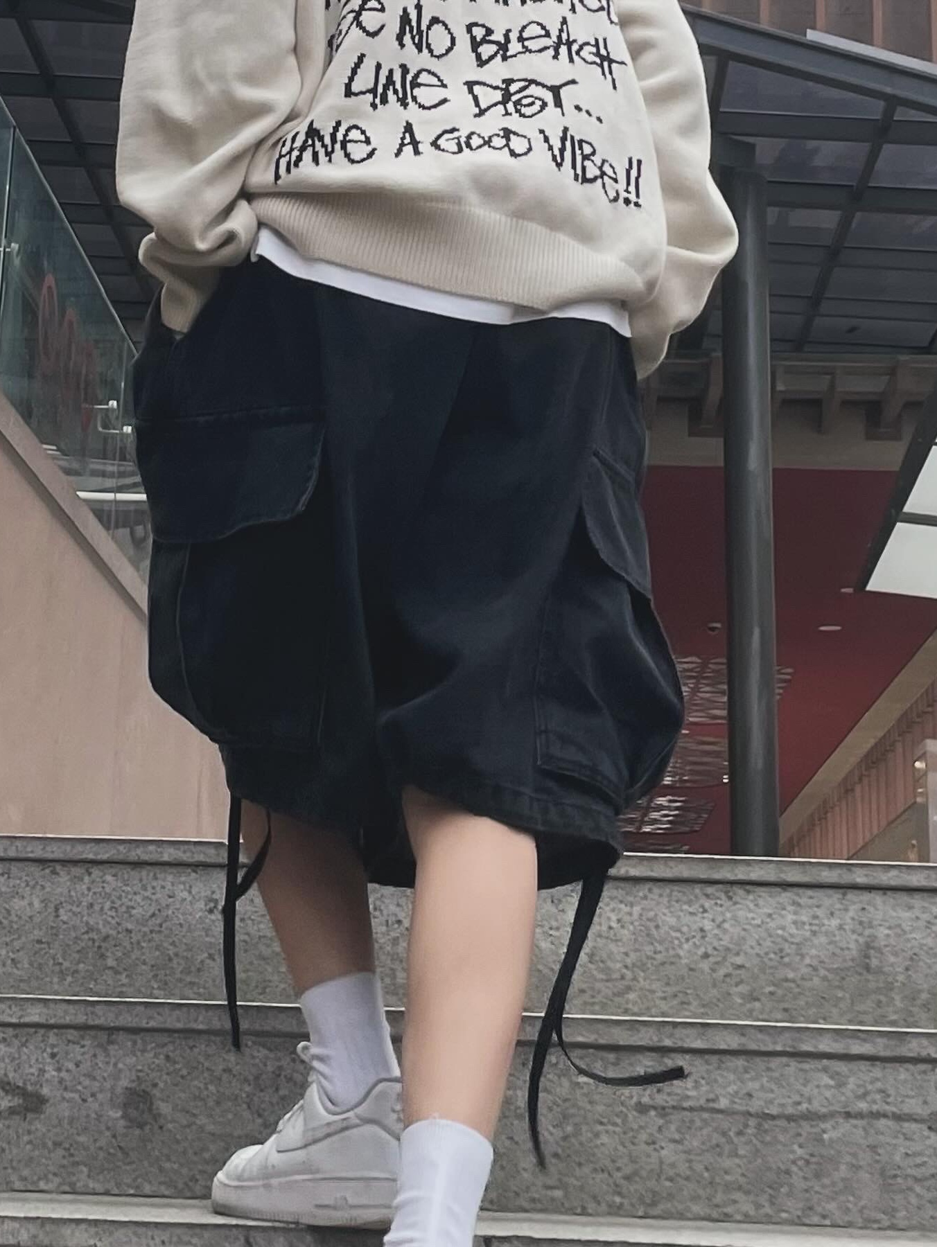 Stussy Care Label Sweater Natural, Nike Air Force 1 '07 Low White 착용 스타일 - 2