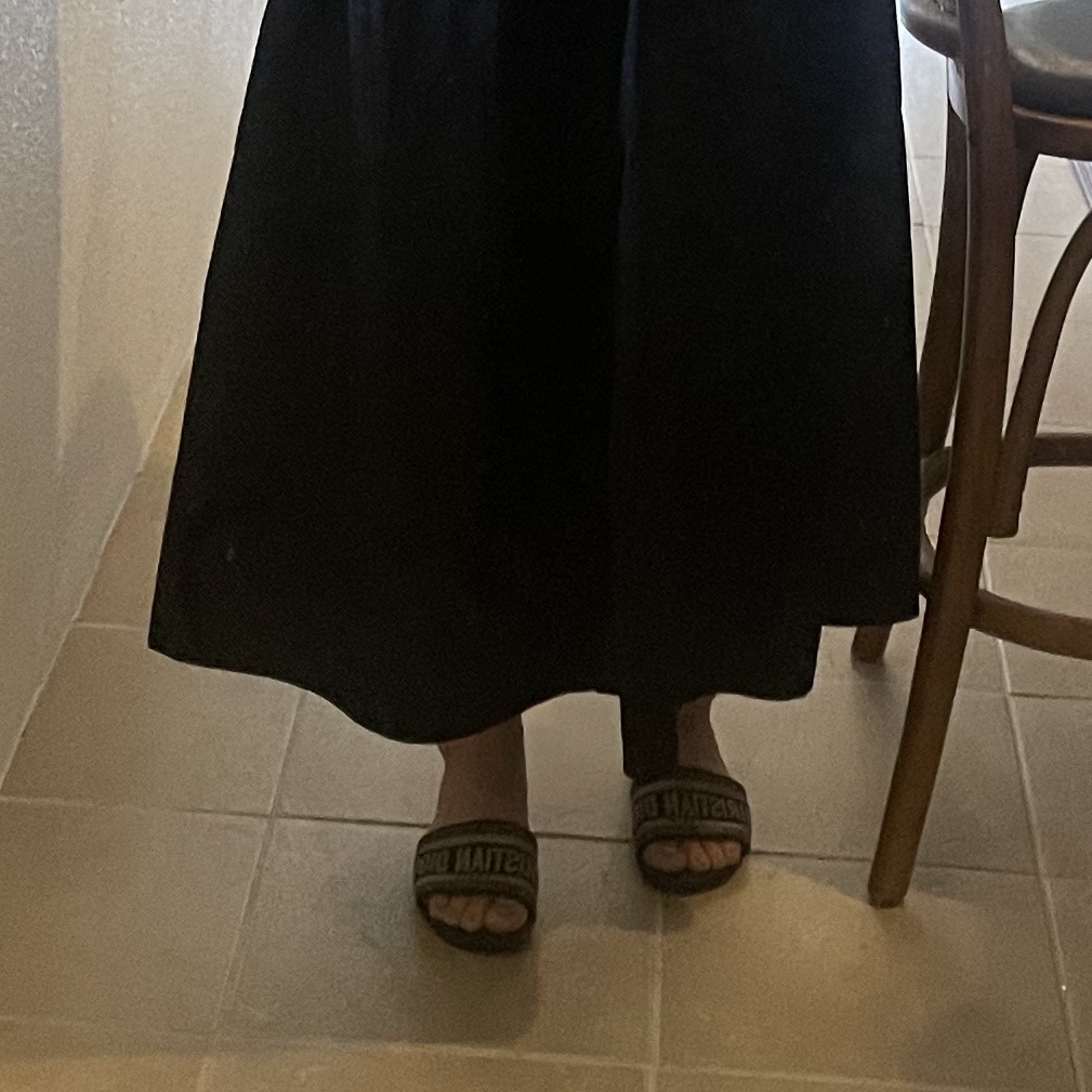(W) Dior Dway Mule Embroidered Cotton Deep Blue 착용 스타일 - 3