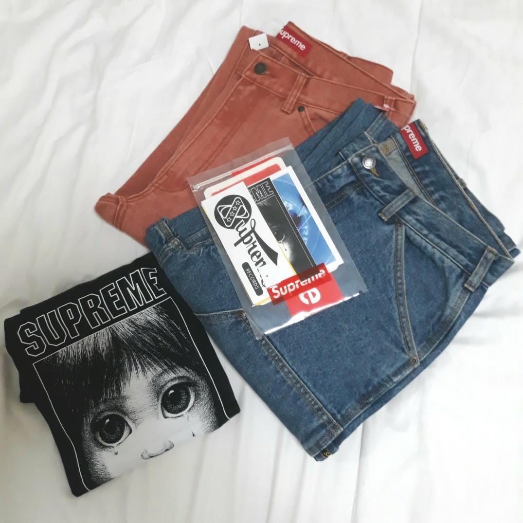 Supreme x Margaret Keane Teardrop T-Shirt Black - 24SS, Supreme Double Knee Painter Pant Rust - 24SS 착용 스타일 - 4