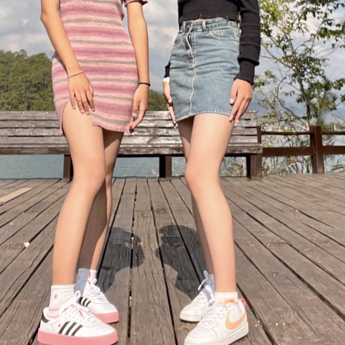 (W) Adidas Sambarose White Pink 착용 스타일