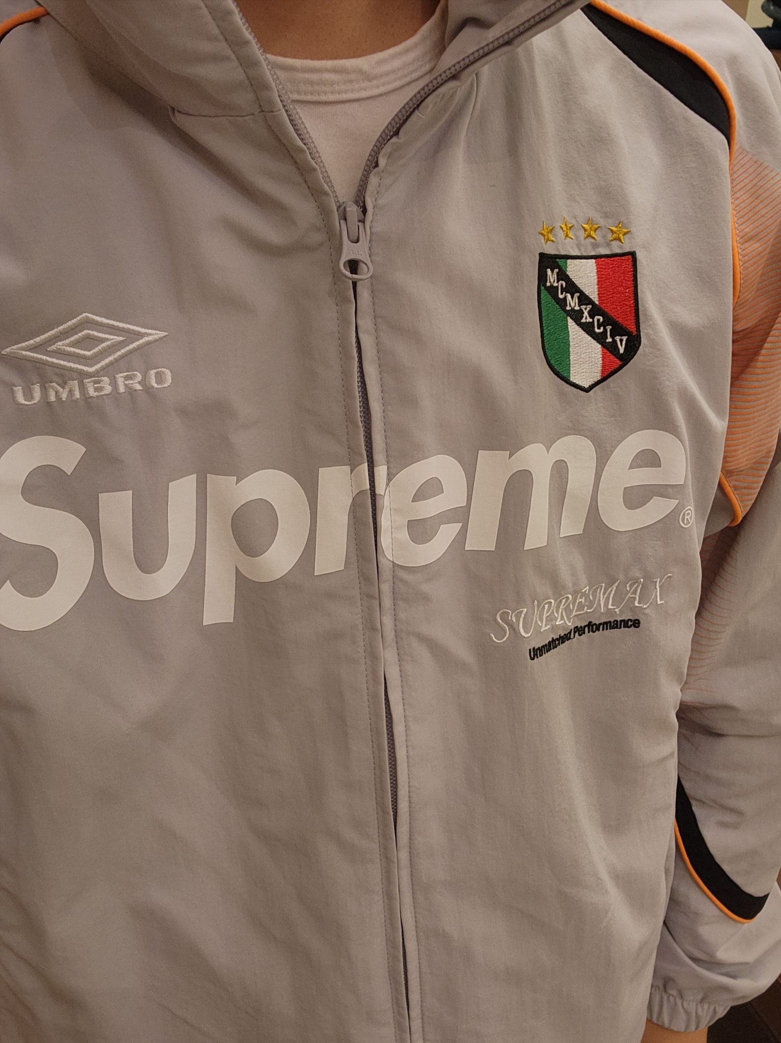 Supreme x Umbro Track Jacket Grey - 22SS, New Balance 574 Heritage Mellow Pink 착용 스타일 - 3