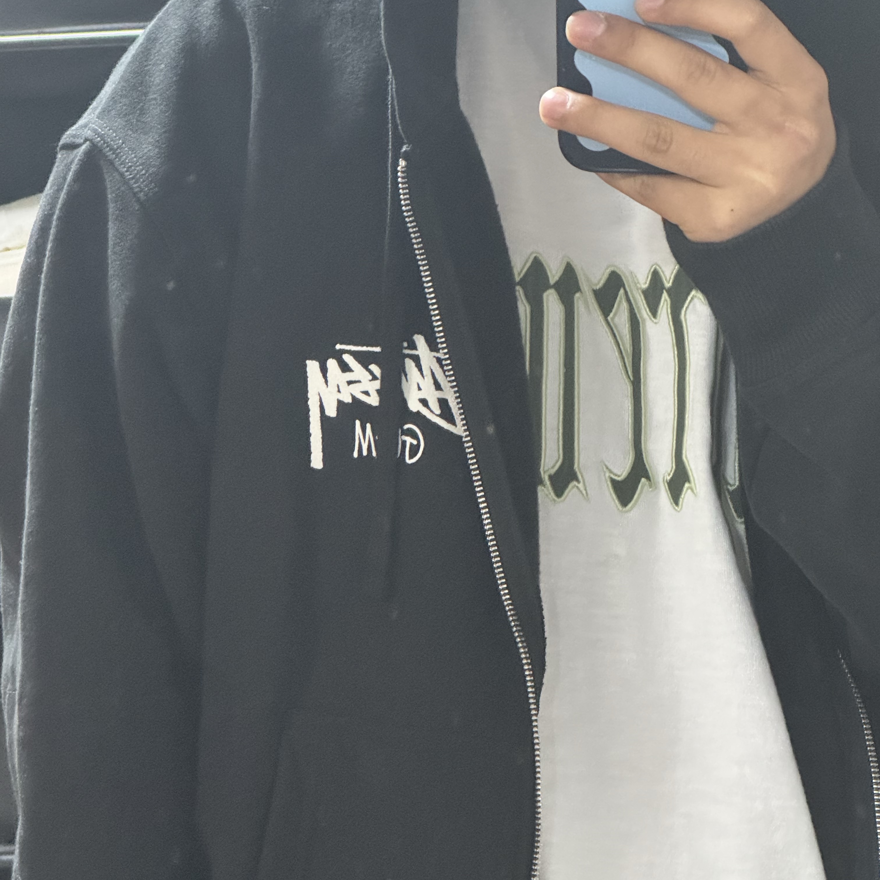 Supreme Old English S/S Top White - 24SS, Stussy Basic Zip Hoodie Black 착용 스타일