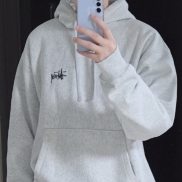 Stussy Basic Stussy Hoodie Ash Heather 2023 착용 스타일