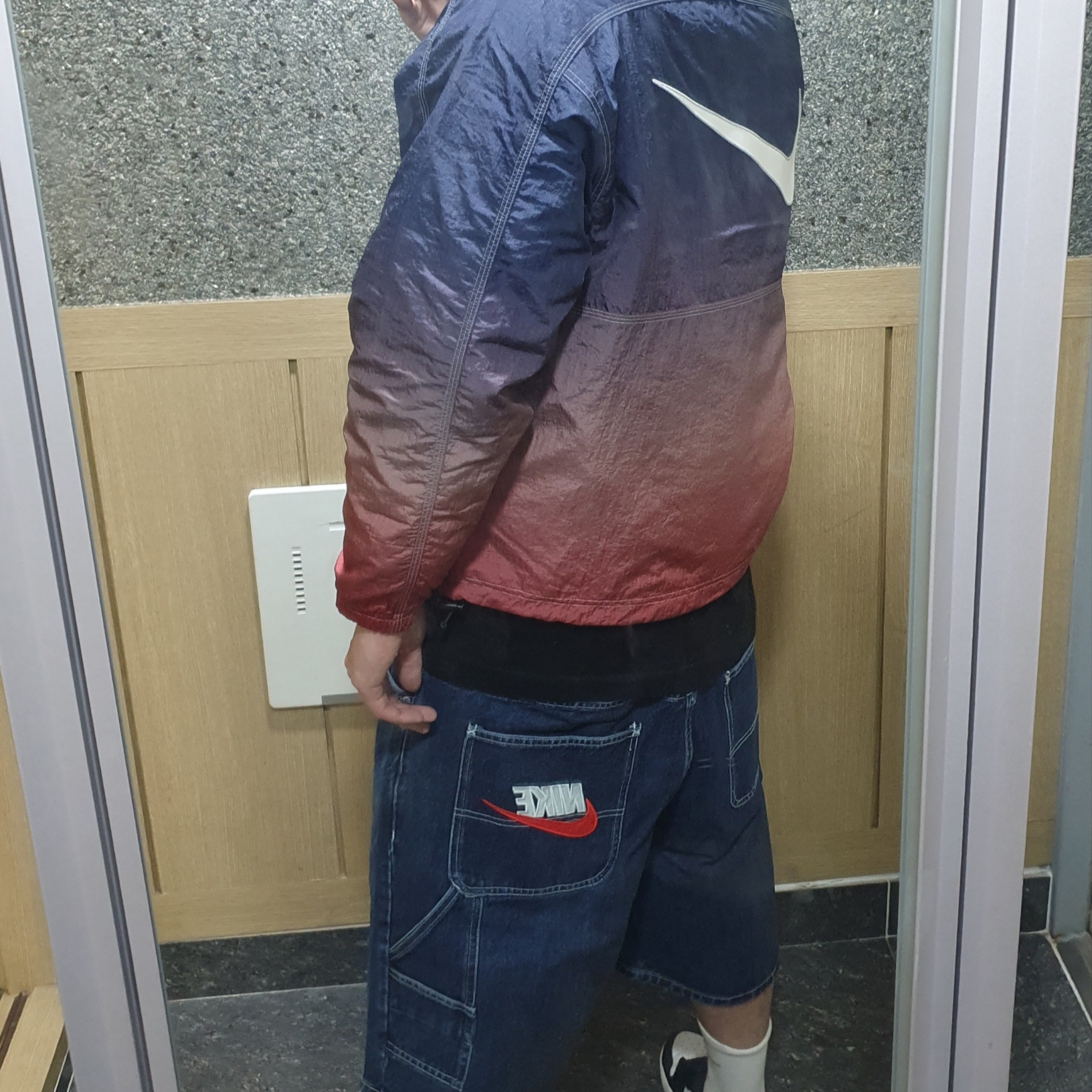 Supreme x Nike Ripstop Pullover Multicolor - 24SS, Supreme x Nike Denim Short Indigo - 24SS 착용 스타일 - 4